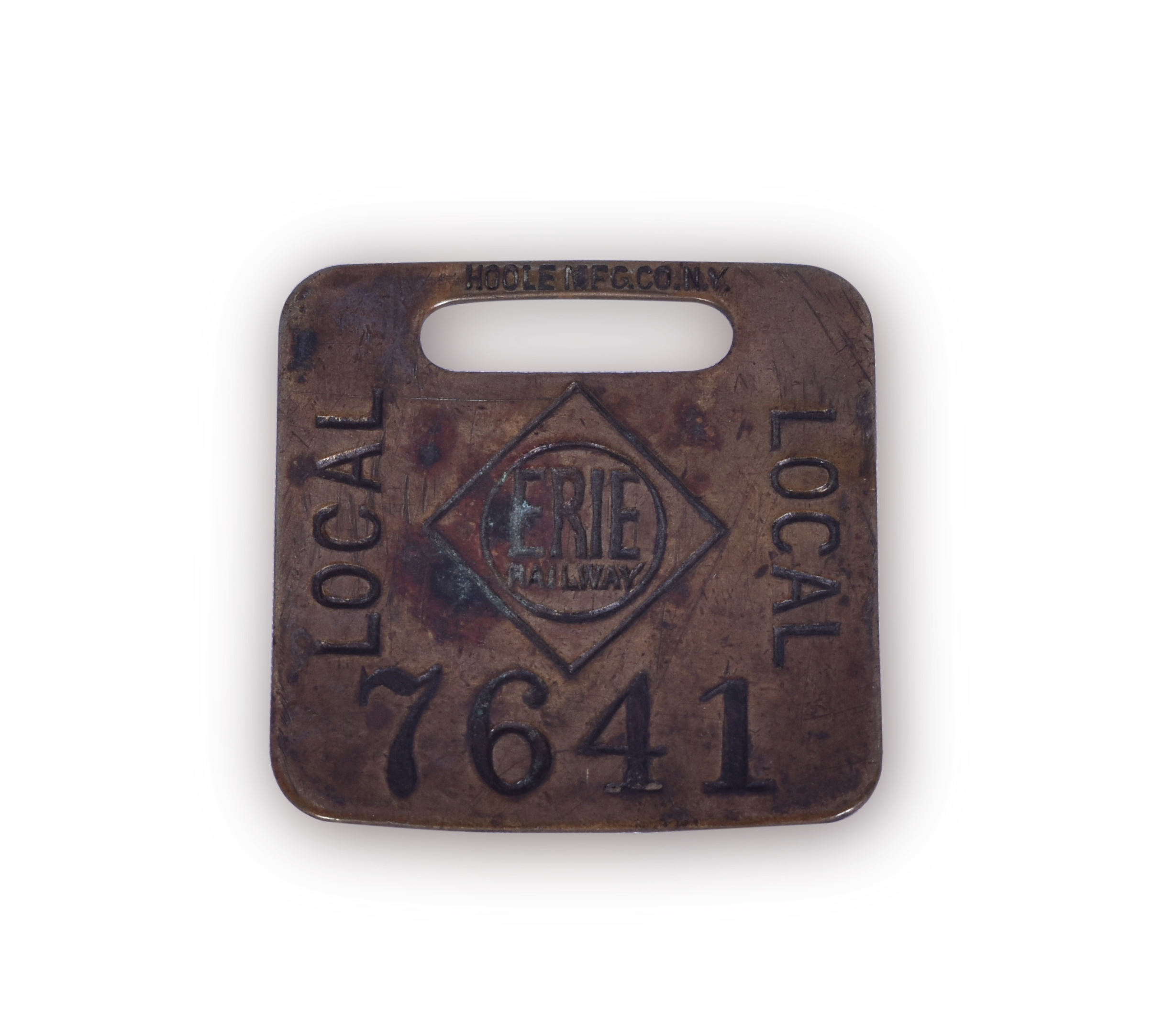 102 - Erie Railroad Brass Luggage Tag - Local thumbnail