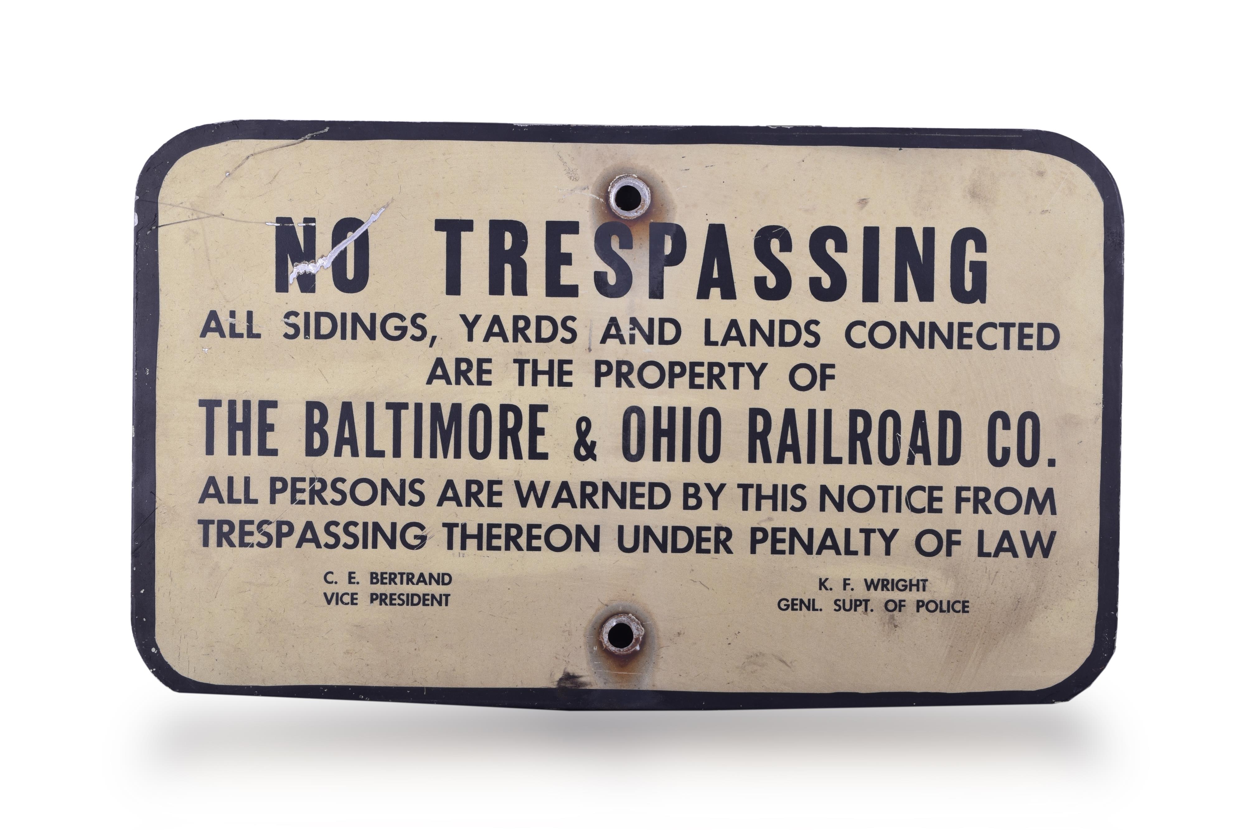 118 - Baltimore and Ohio Railroad No Trespassing Sign thumbnail