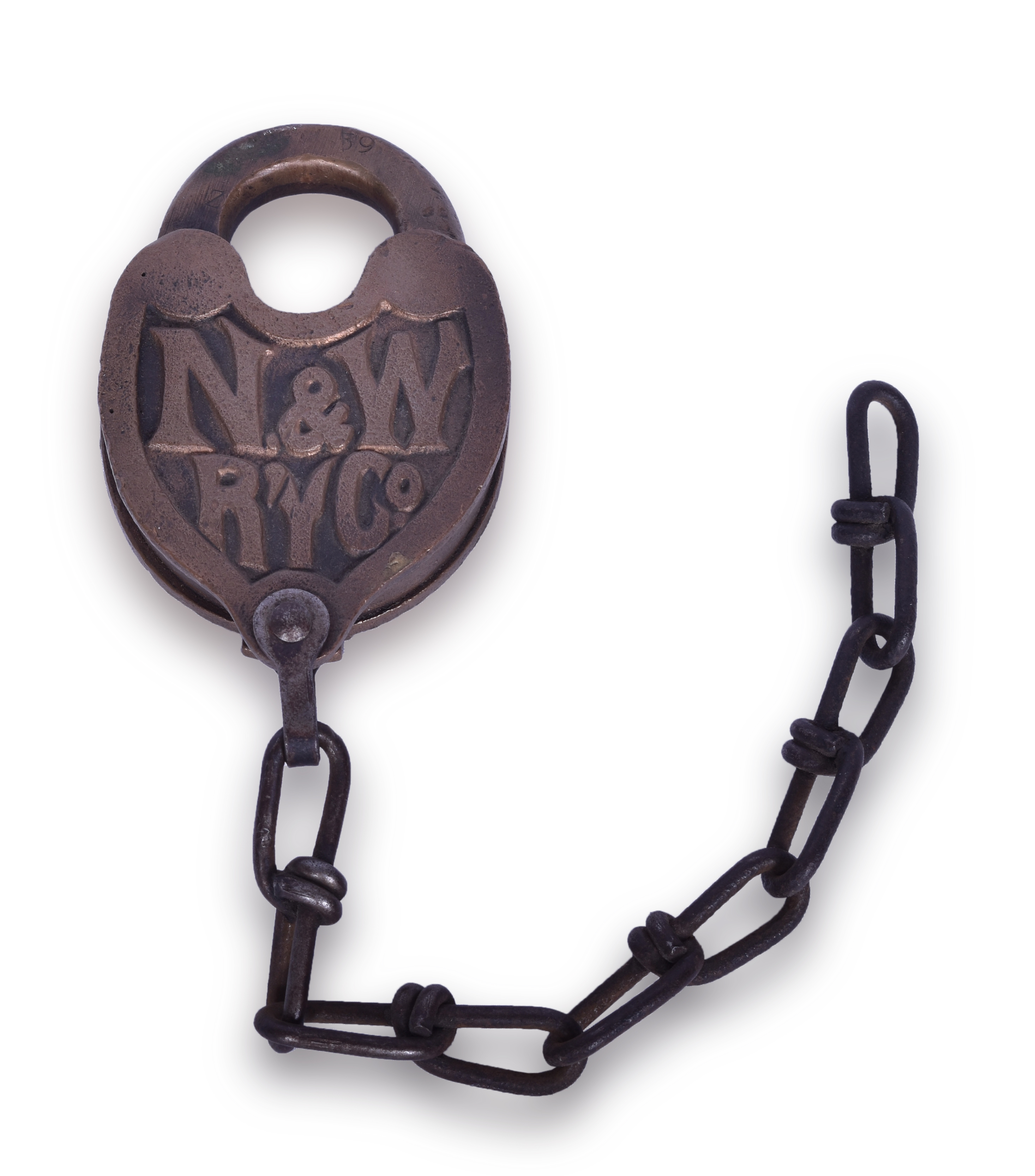 125 - Norfolk and Western Railway Heart Shaped Brass Lock. thumbnail