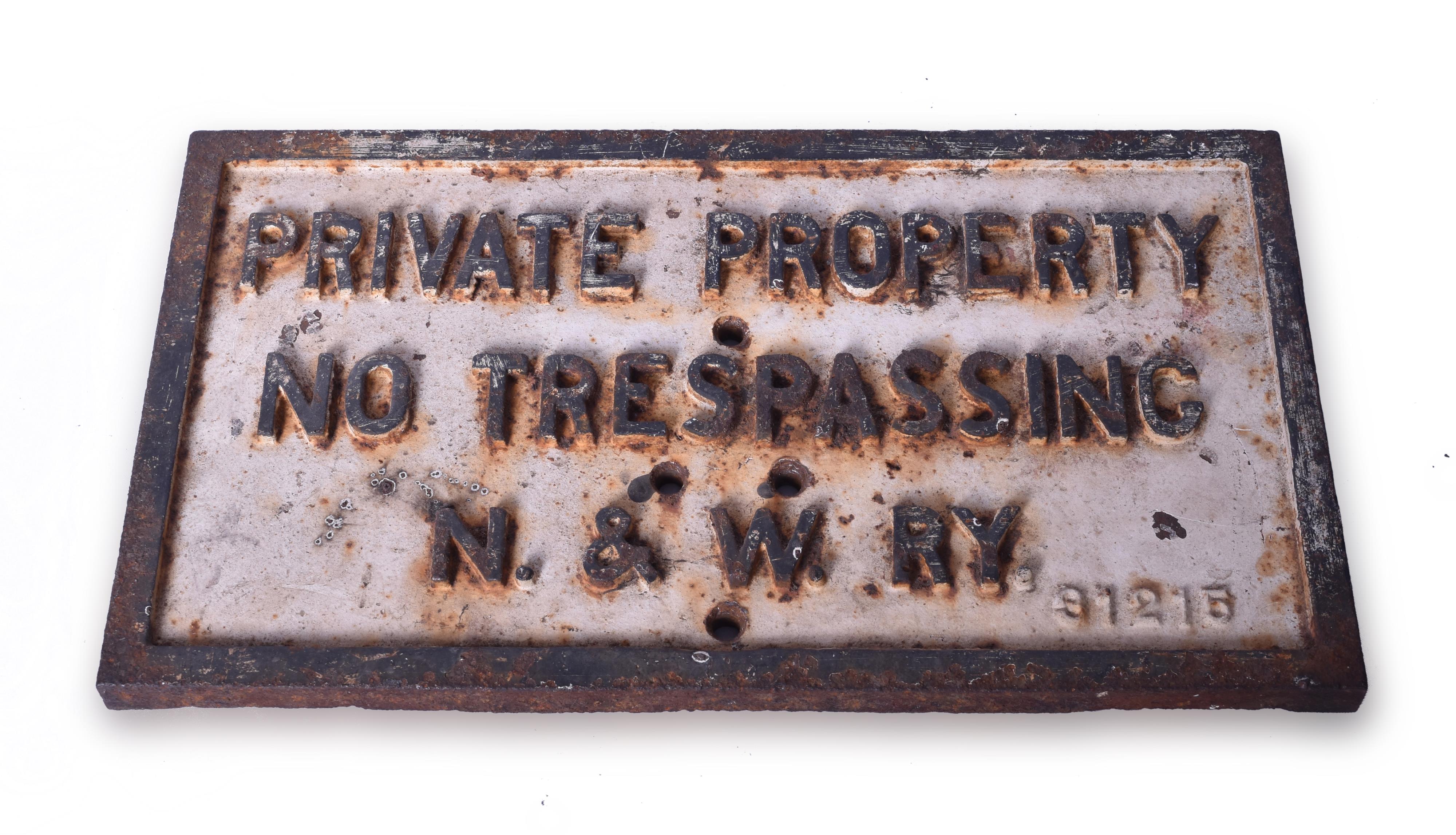 128 - Norfolk and Western Cast Iron No Trespassing sign thumbnail