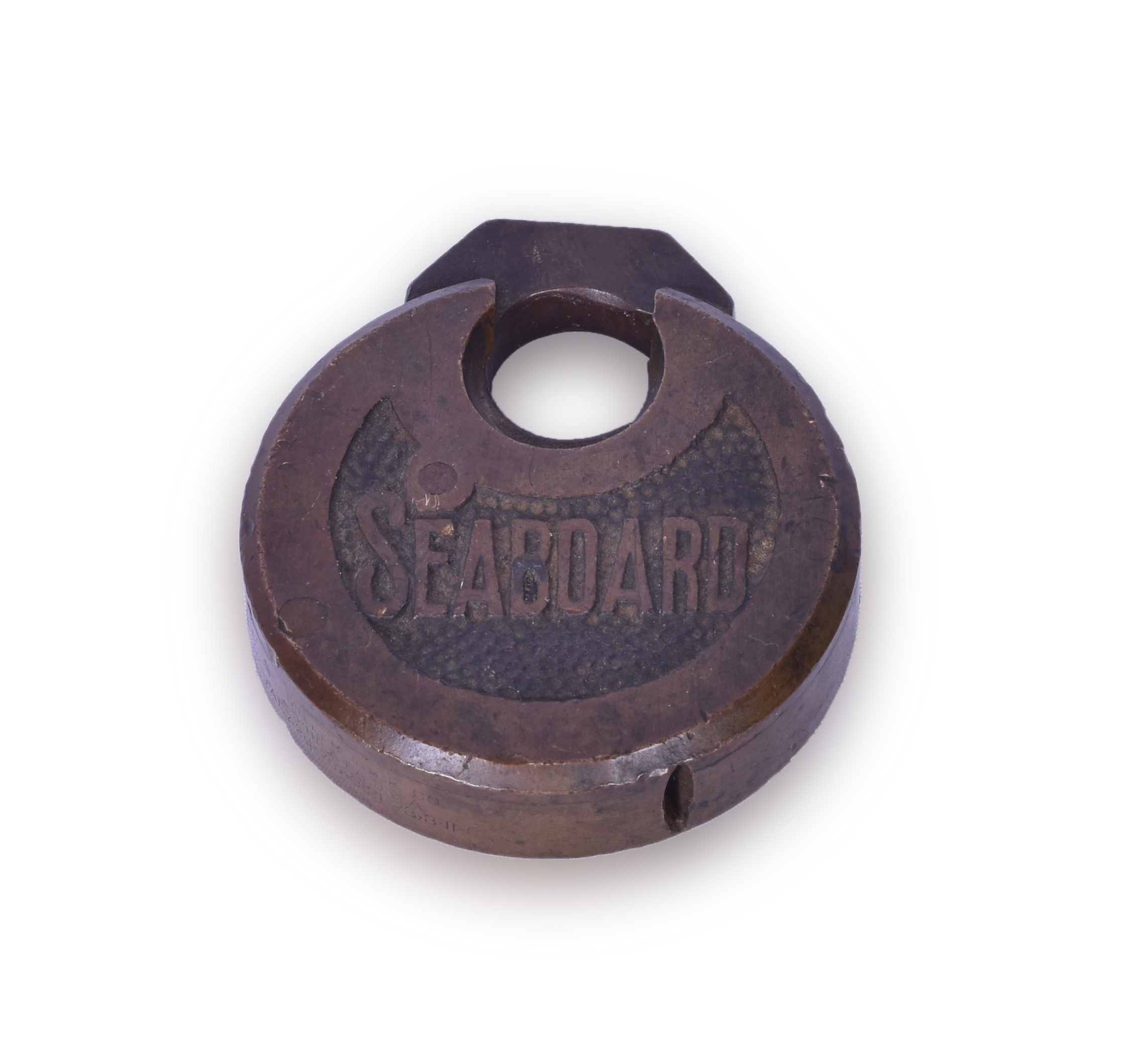 146 - Miller Lock Co. Seaboard Railway Round Brass Six Lever Pancake Lock thumbnail