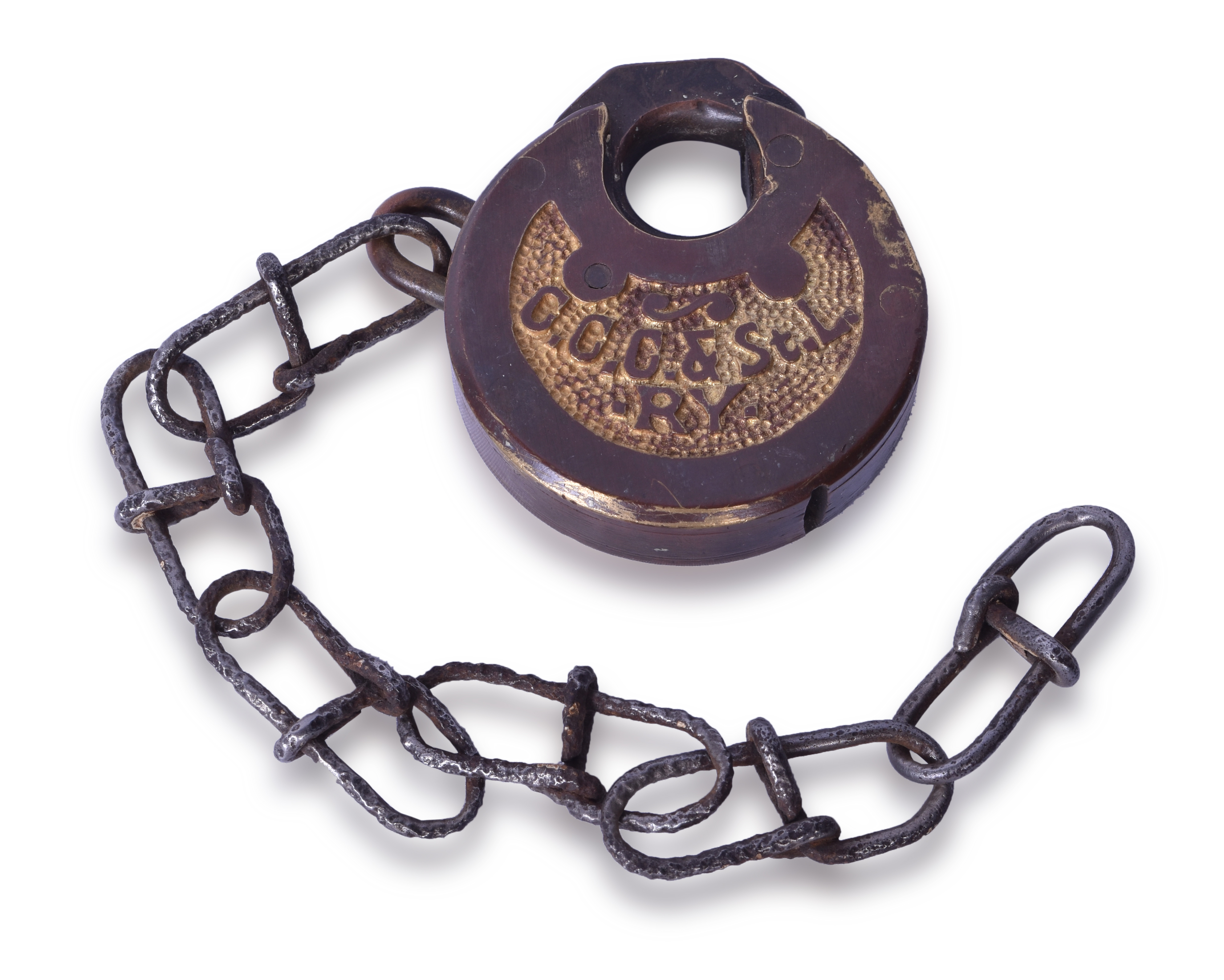 148 - Cleveland, Cincinnati, Chicago and St. Louis Railway / Big Four Round Brass Six Lever Pancake Lock. thumbnail