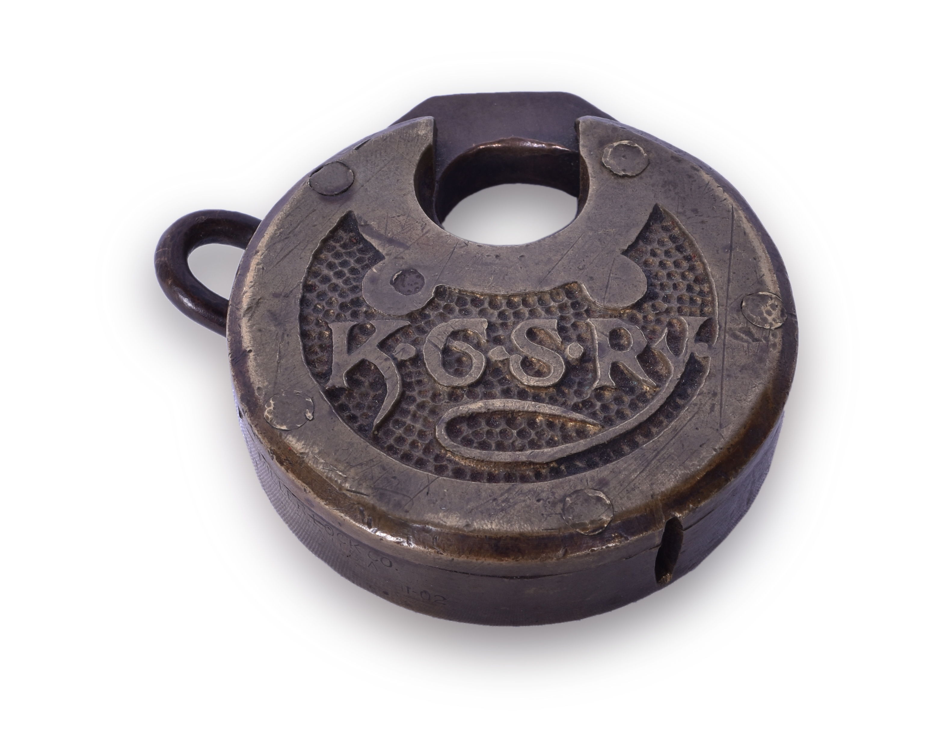 149 - Miller Lock Company Kansas City Southern Railroad Round Brass Six Lever Pancake Lock thumbnail