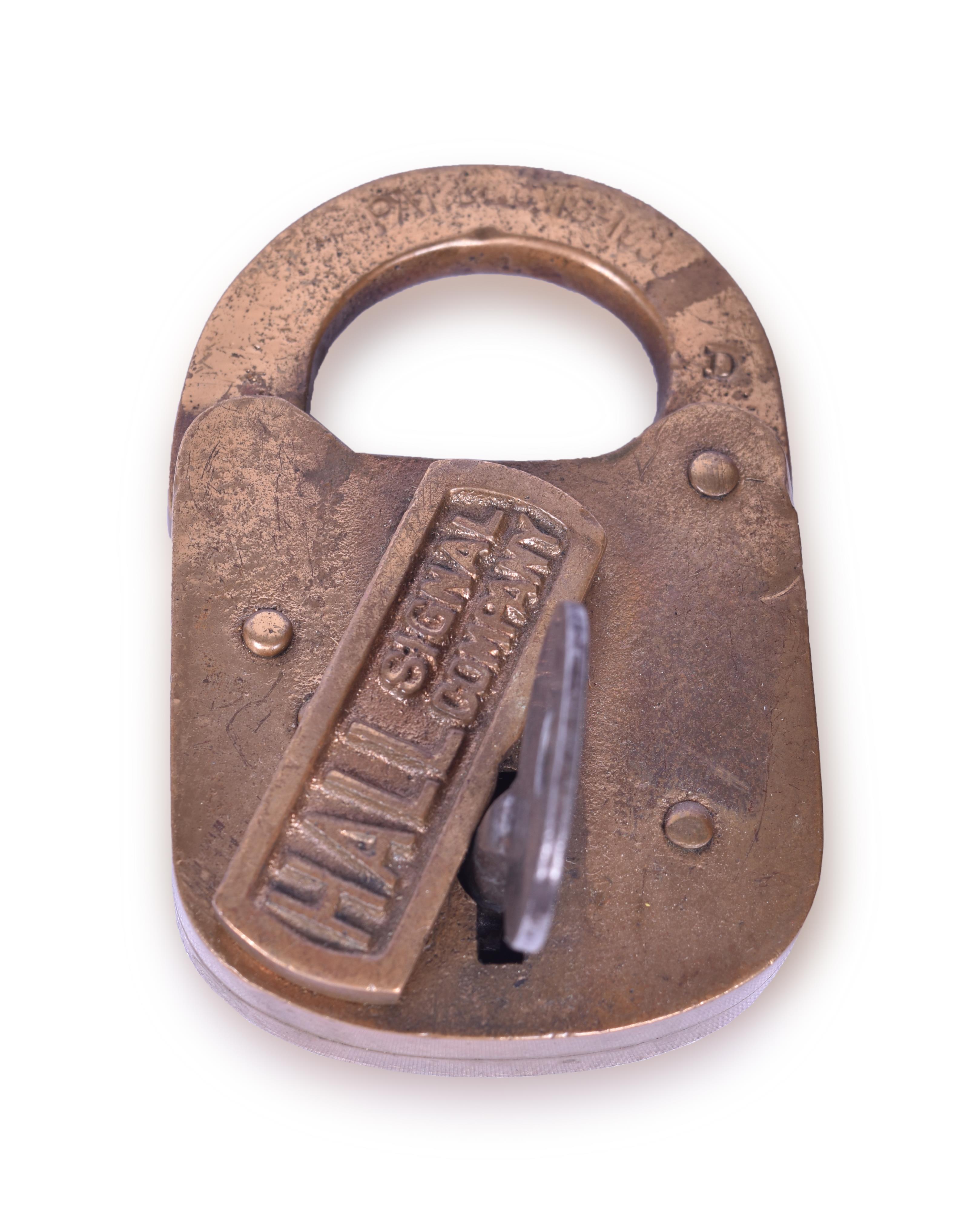 179 - Hall Signal Company Brass Body Railroad Lock w/ Key thumbnail