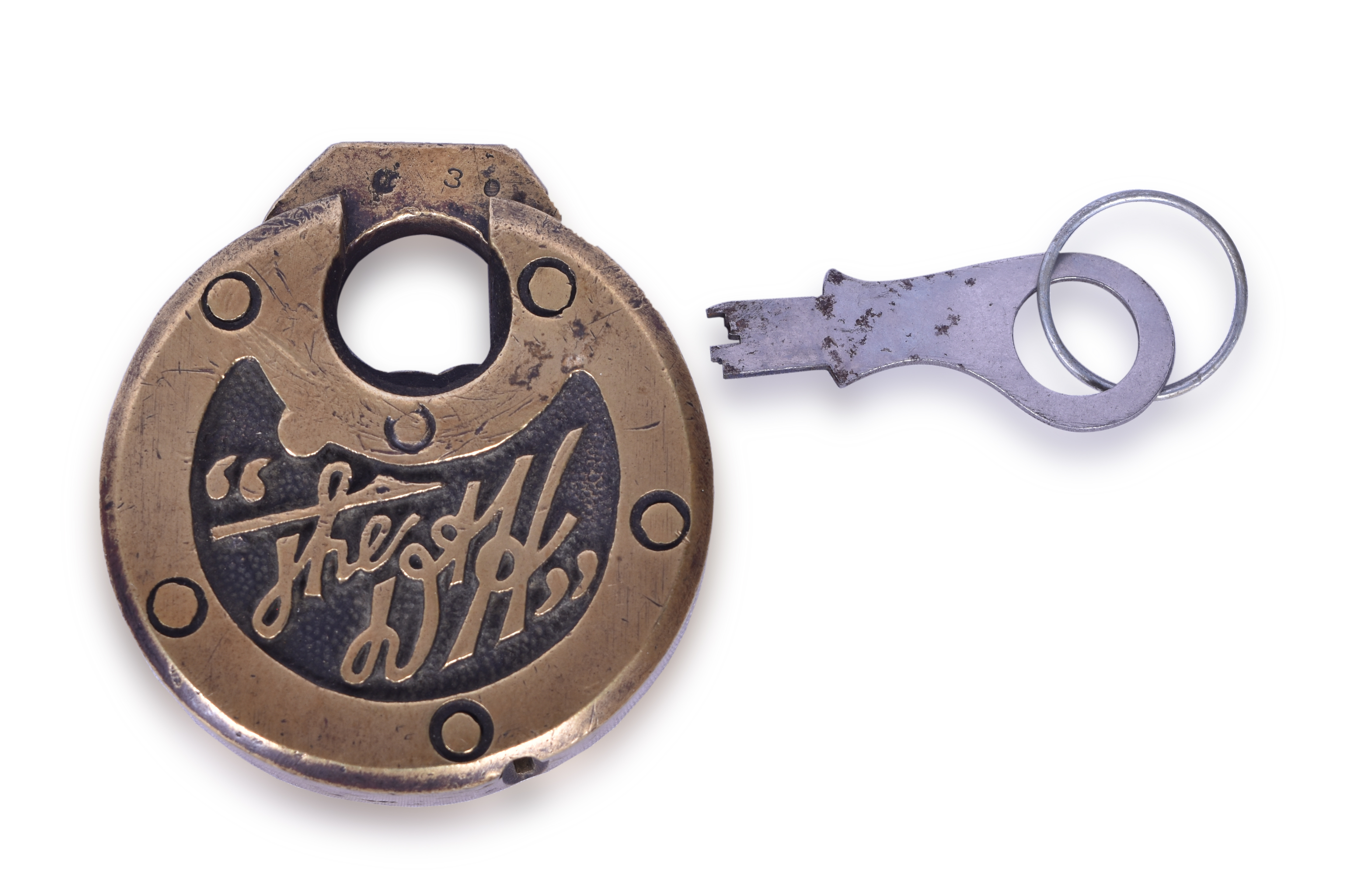 182 - Delaware and Hudson Railroad Brass Body Six Lever Pancake Lock w/ Key thumbnail