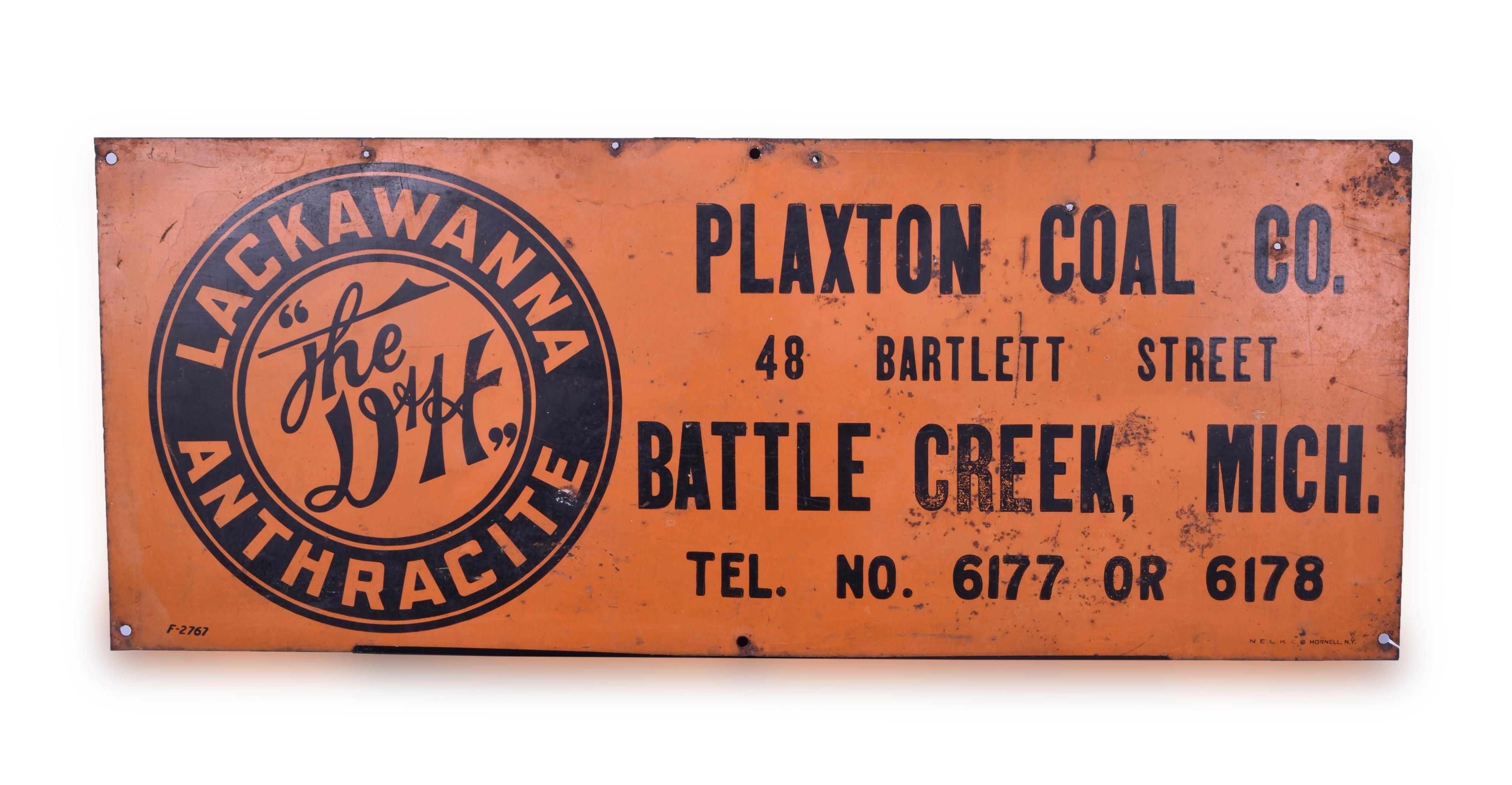 221 - Delaware and Hudson Railroad - Plaxton Coal Company Steel Painted Sign thumbnail