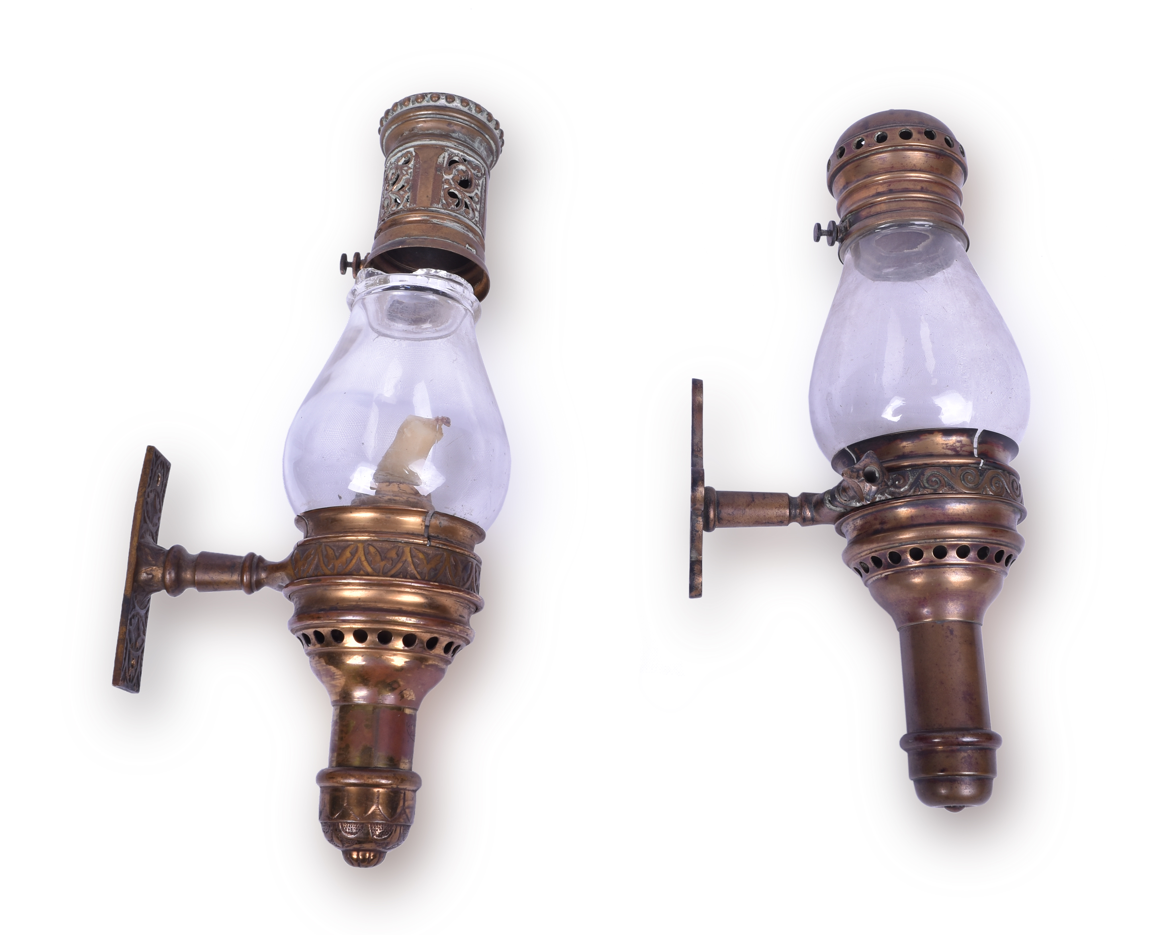 238 - Pair of Brass Candle Lit Railroad Wall Lamps - 13