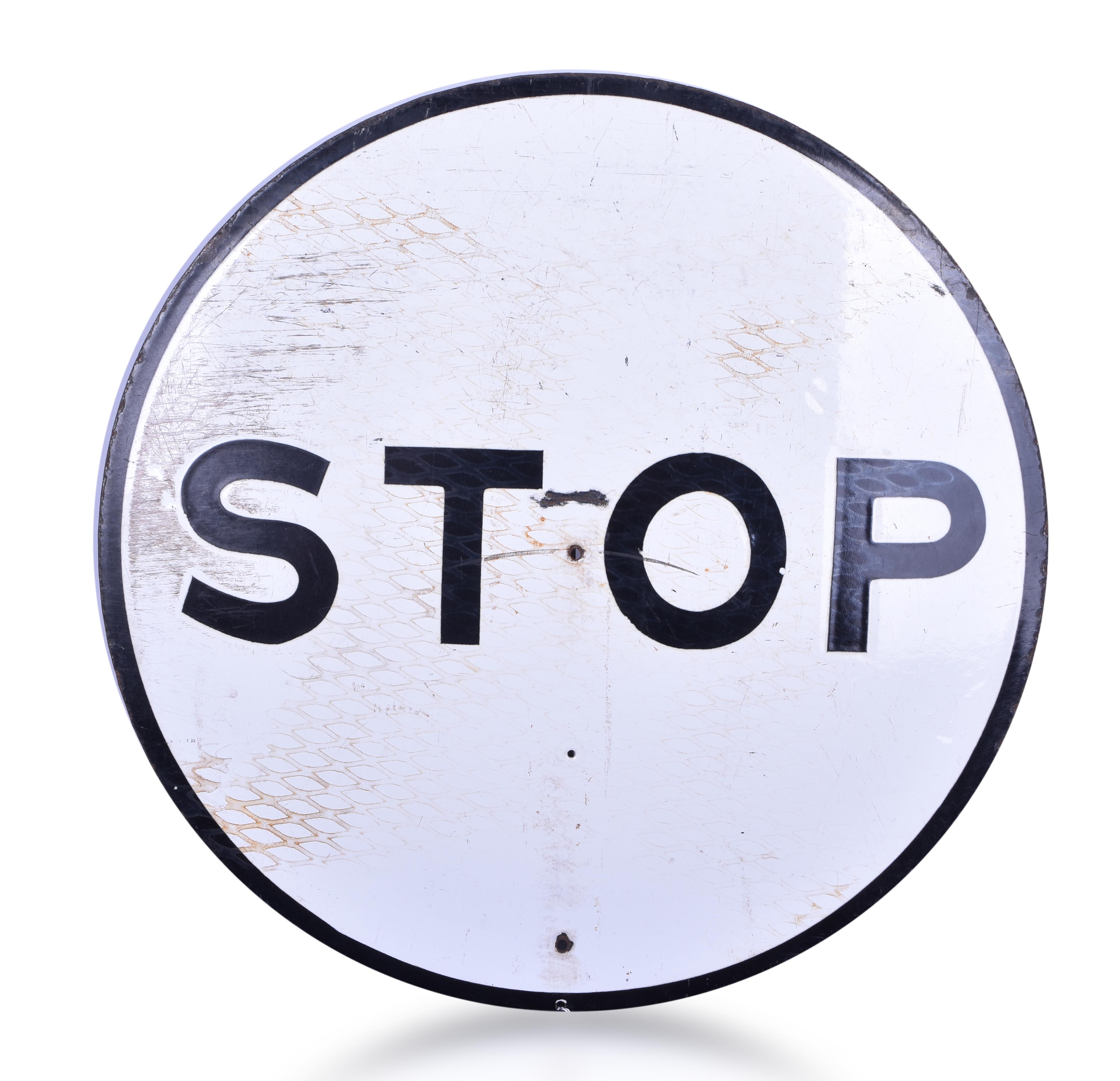 245 - Porcelain Double Sided Railroad Crossing Guard / Watchman Round Stop Sign - No Pole thumbnail