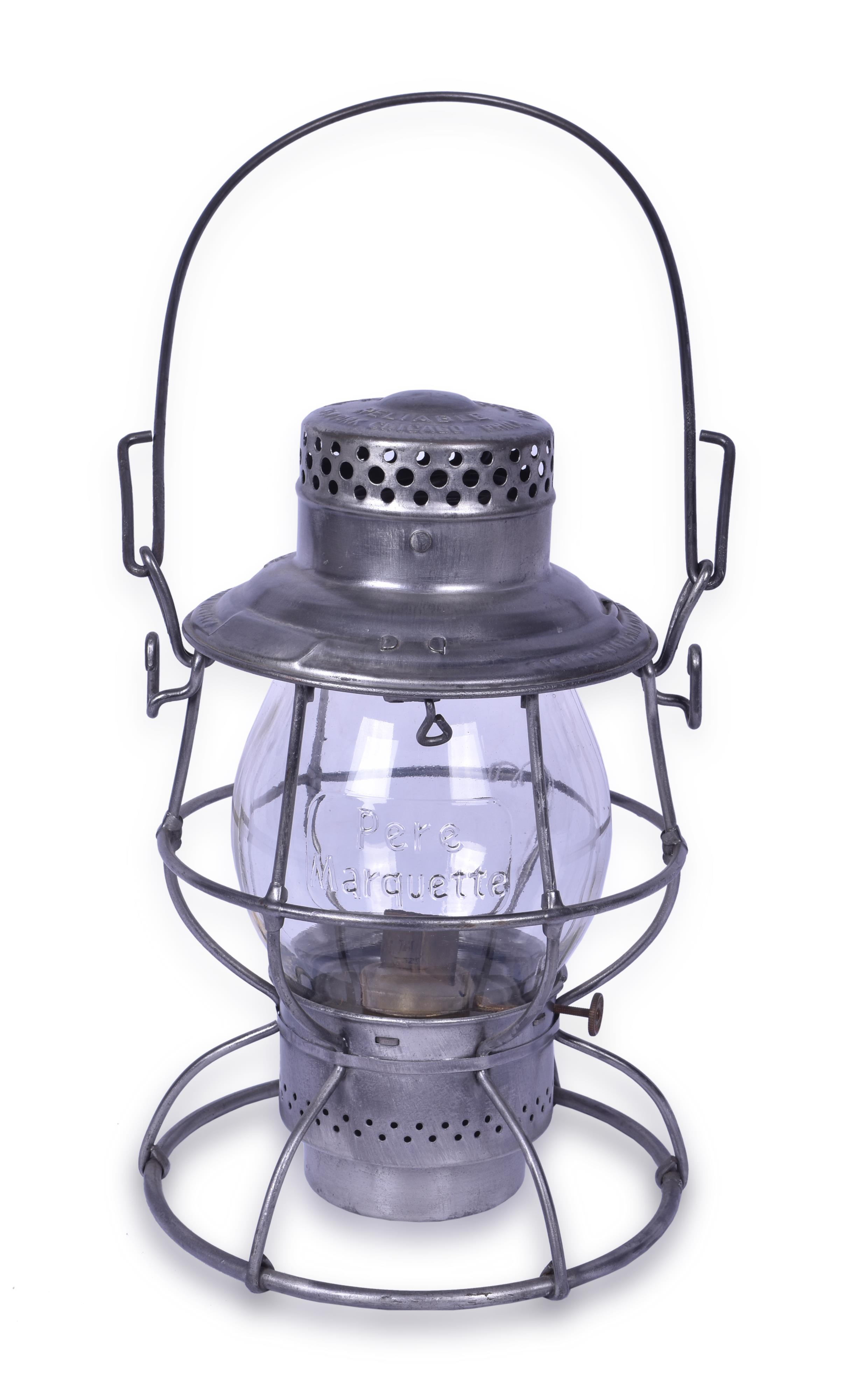 252 - Adams & Westlake / Adlake Reliable Pere Marquette Railroad Tall Globe Lantern w/ Logo Cast Globe thumbnail