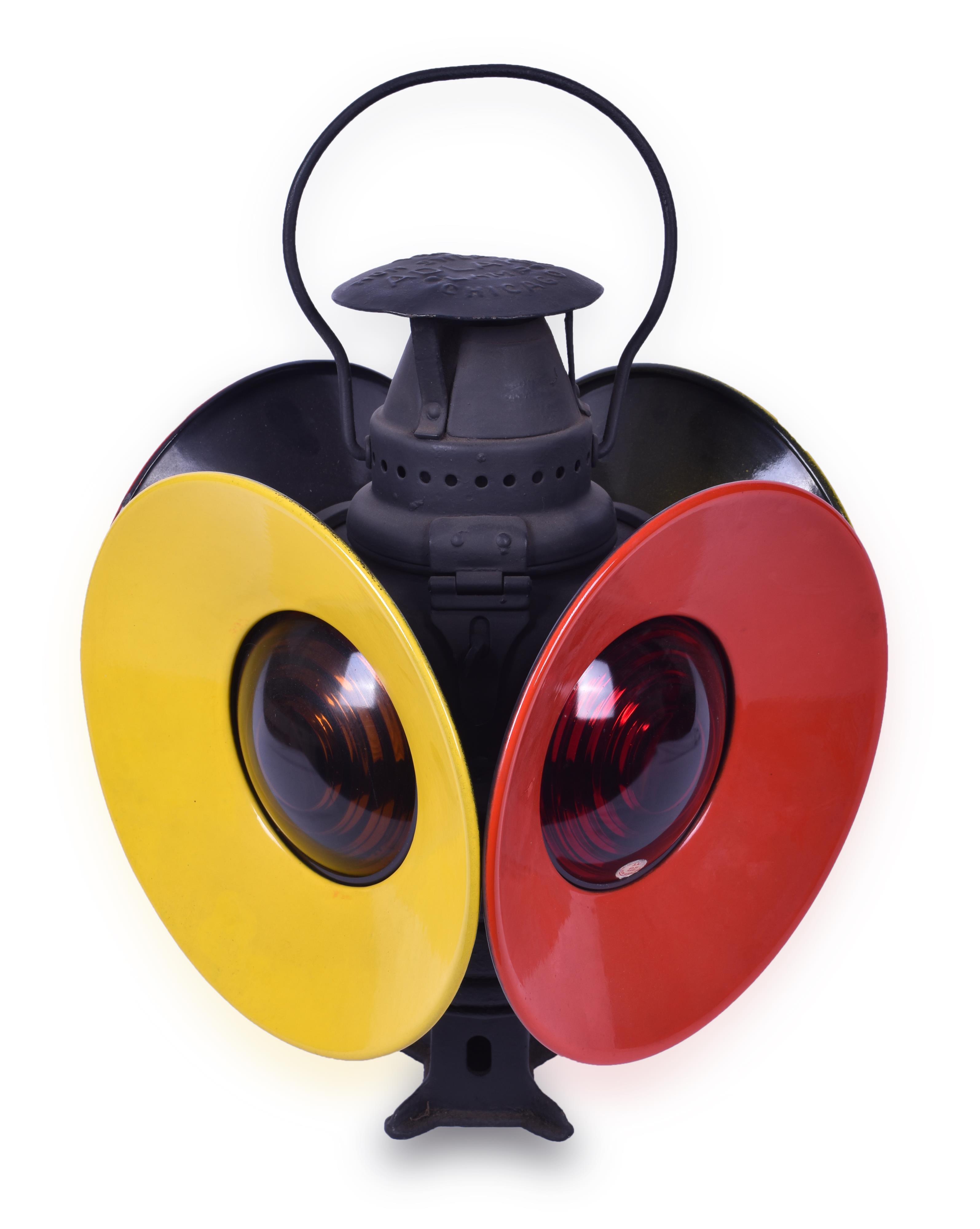 255 - Restored No. 165 1/2 or 175 1/2 Pennsylvania Adlake Switch Lantern w/ Red and Yellow Day Targets thumbnail