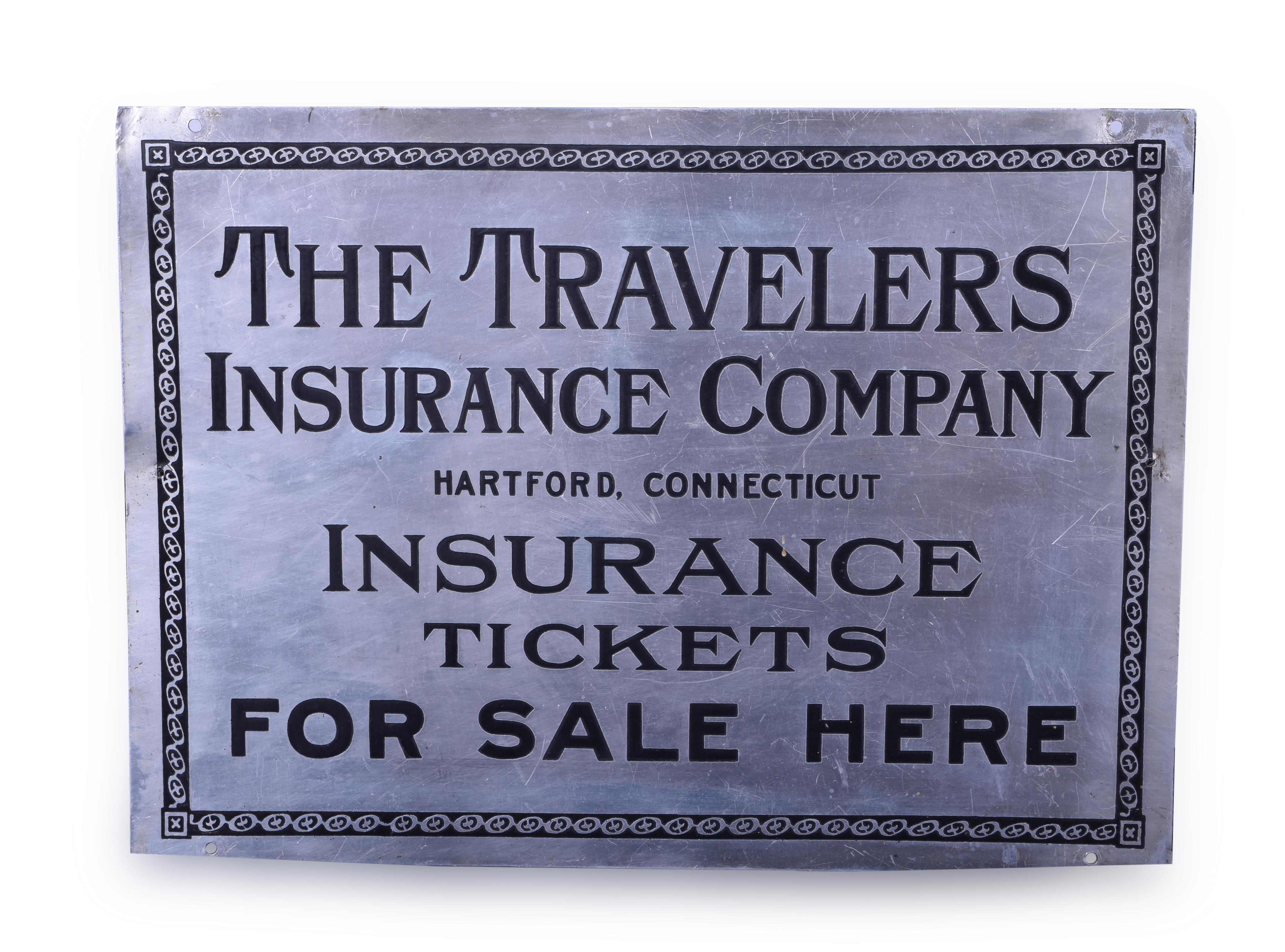 257 - Travelers Insurance Metal Railroad Ticket Sign thumbnail
