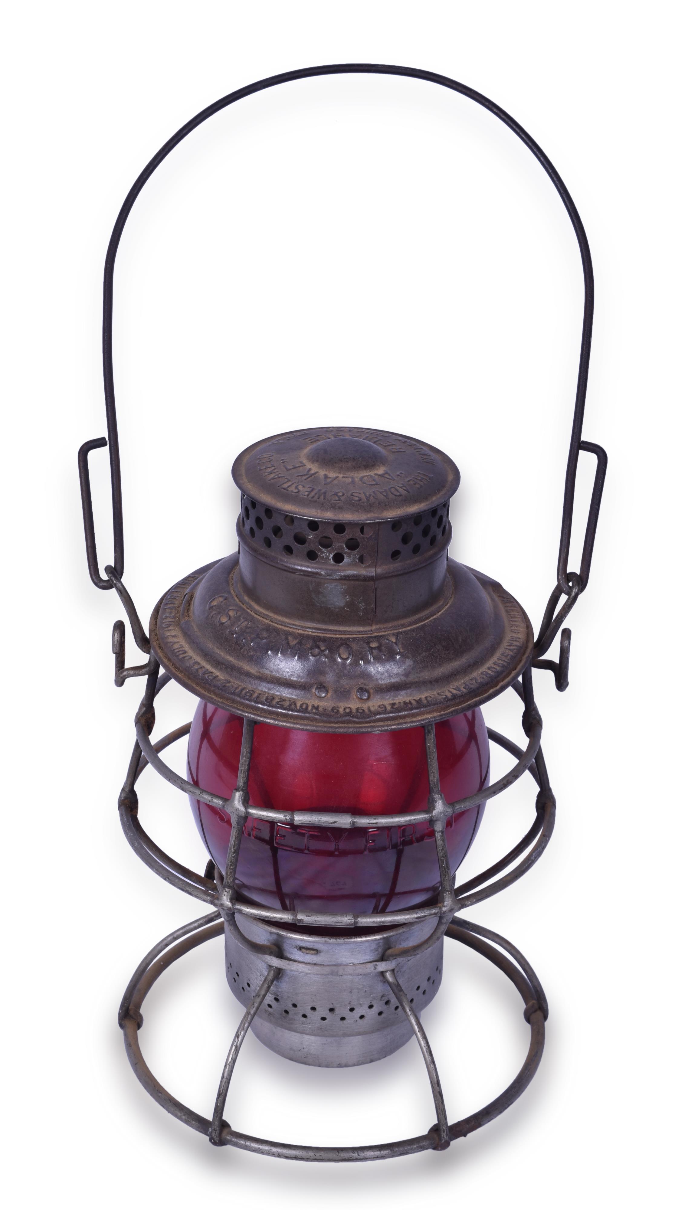 267 - Adlake Reliable Chicago, St. Paul, Minneapolis & Omaha Railway Tall Red Globe Lantern - Logo / Safety First Cast thumbnail