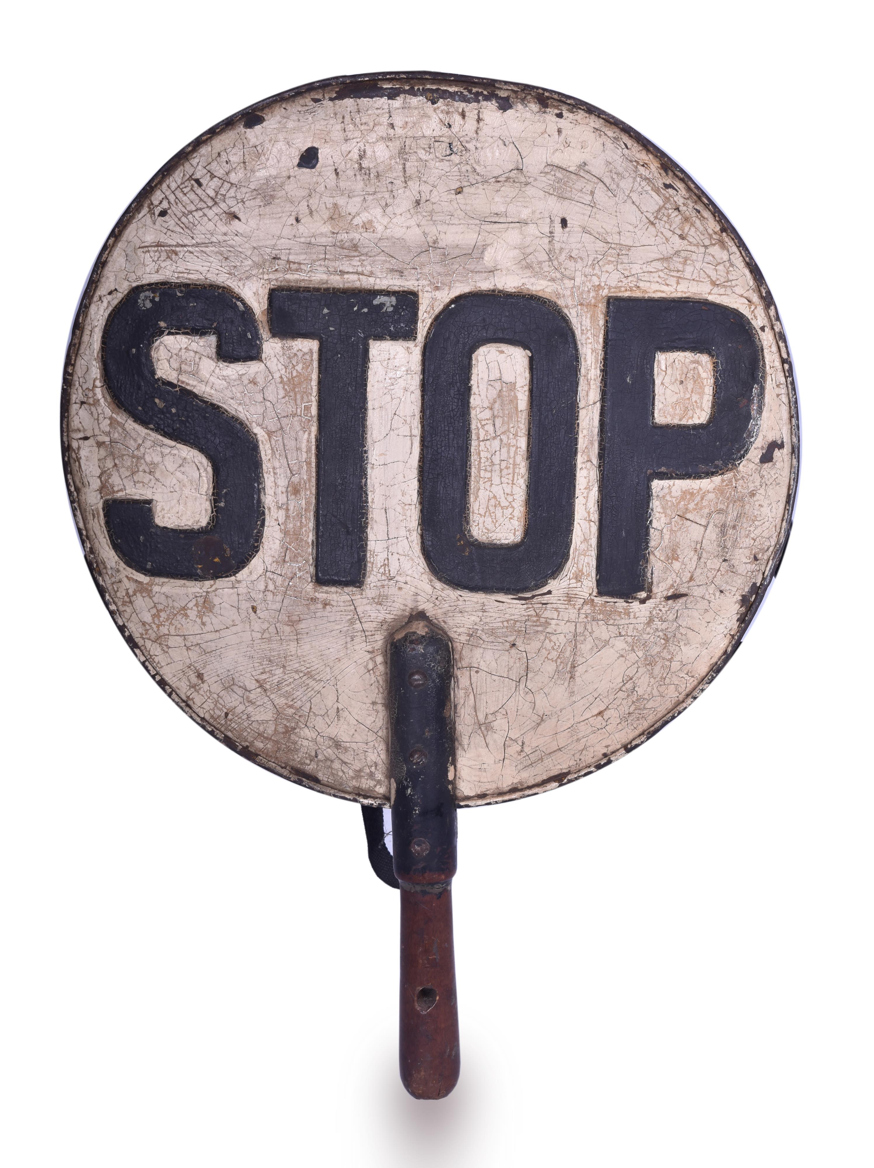 295 - Embossed Metal Railroad Watchman Stop Sign thumbnail
