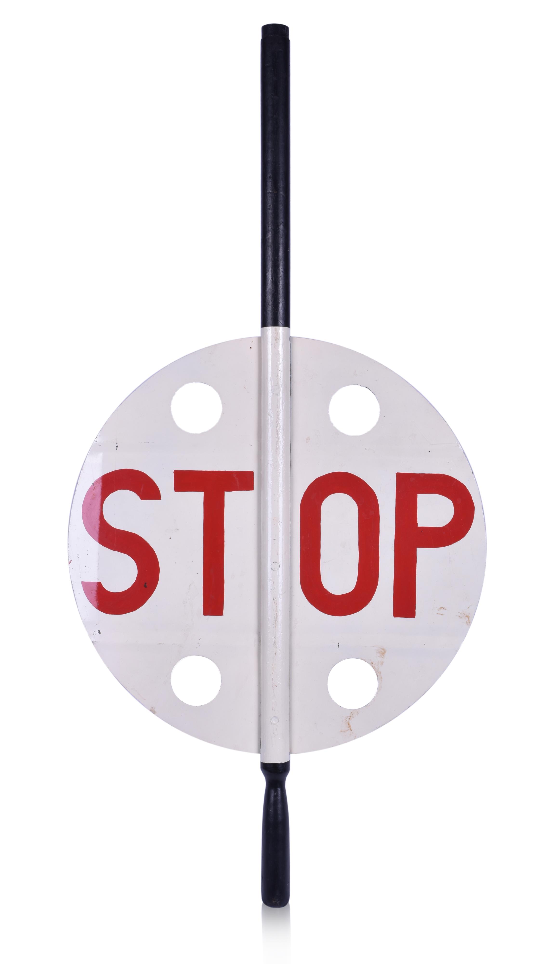 313 - Long Wooden Handled Steel Watchman Stop Sign thumbnail