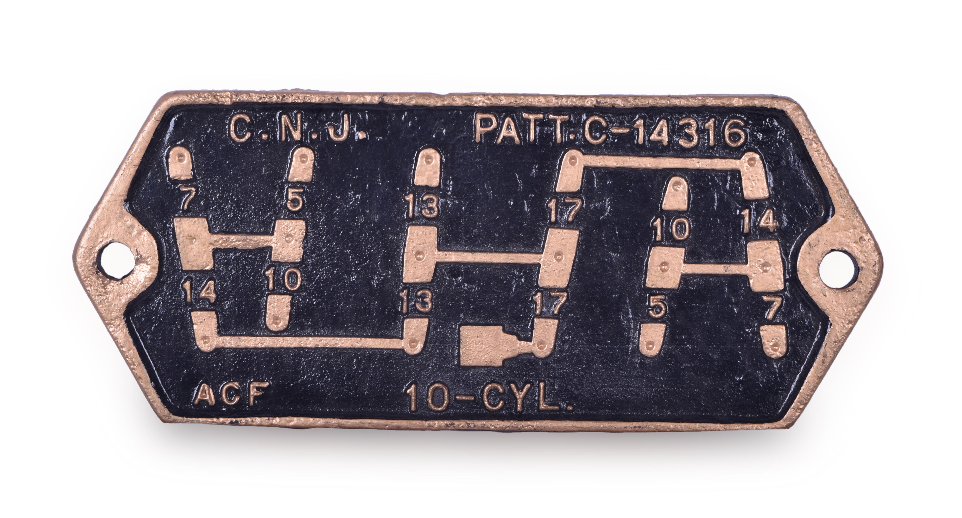 329 - Central New Jersey Railroad C-14316 ACF Air Brake Diagram Cast Iron Plate thumbnail