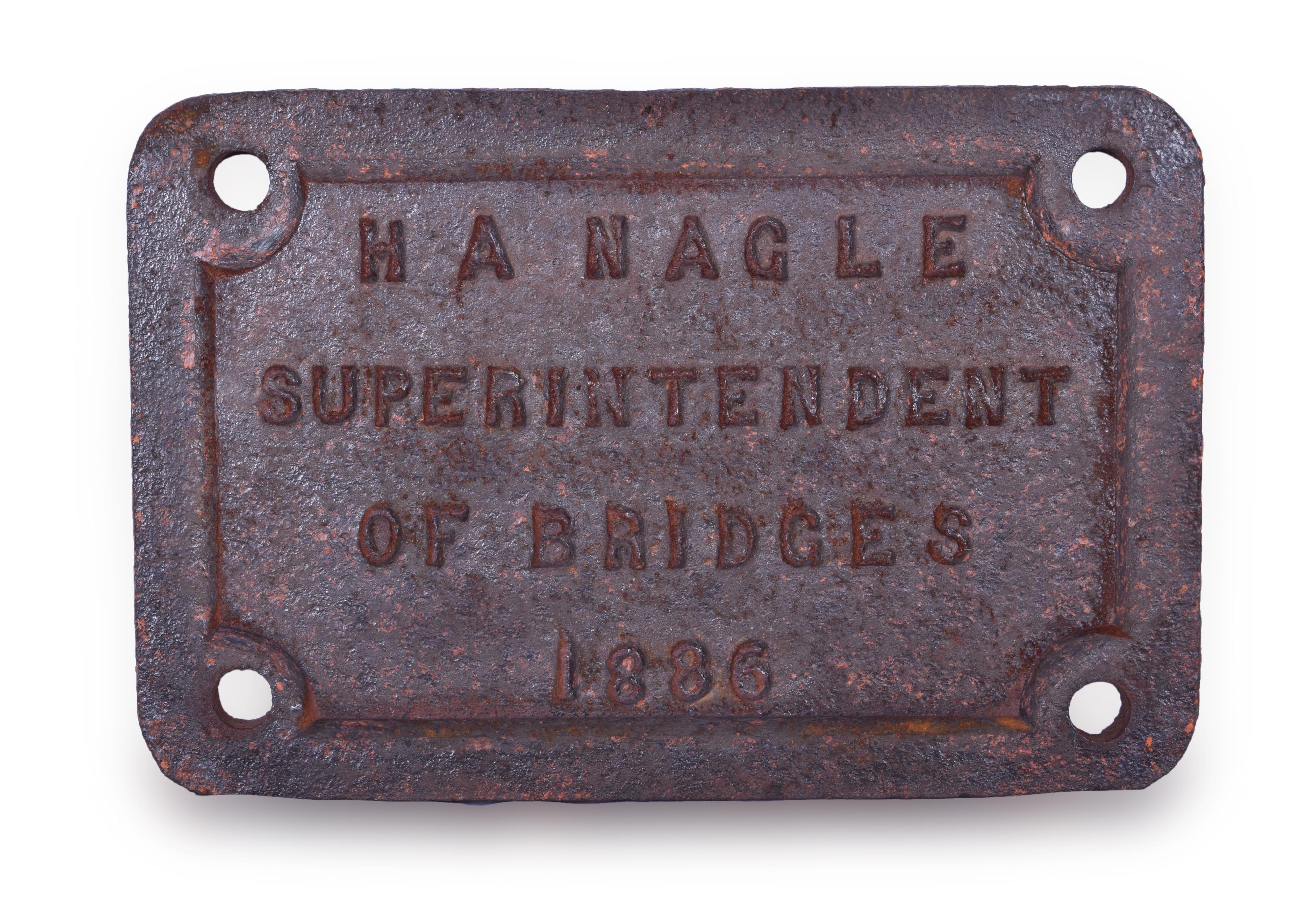 332 - H.A. Nagle Superintendent of Bridges 1886 Cast Iron Plate thumbnail