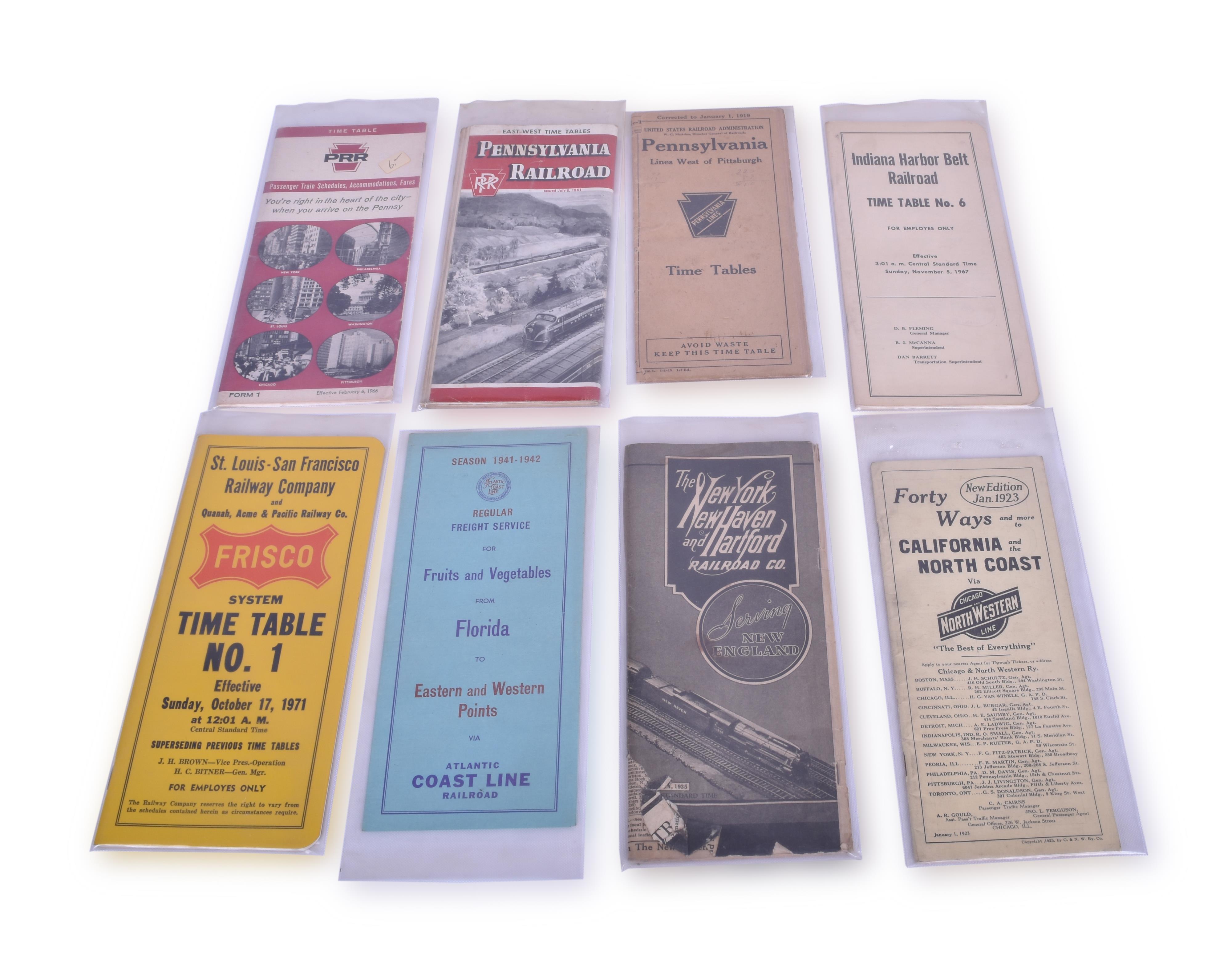 341 - Group of Railroad Timetables; Pennsylvania, C&NW, Frisco, Atlantic Coast Line, IHB, New Haven, etc. thumbnail