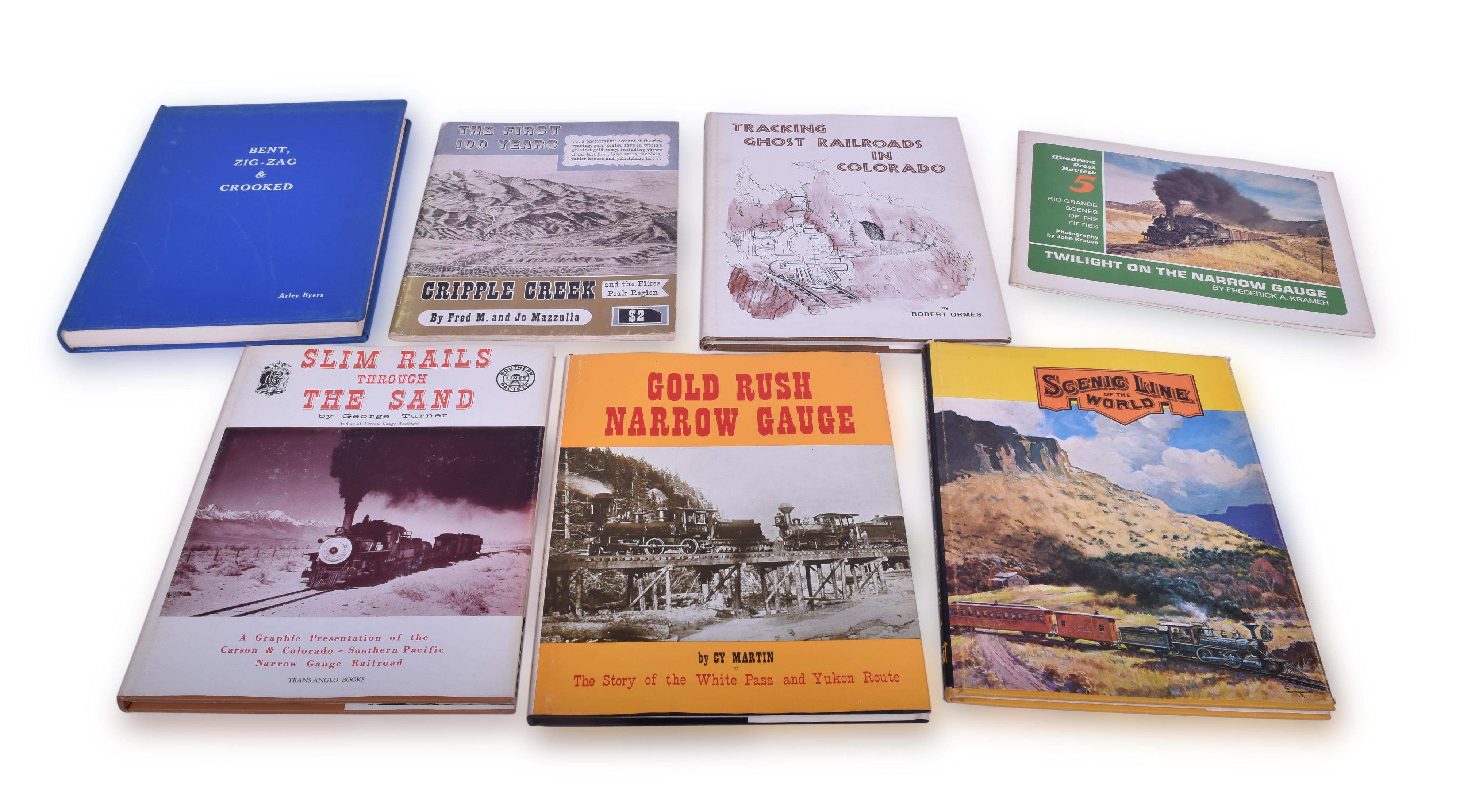 377 - Seven Narrow Gauge Railroading Books; Gold Rush Narrow Gauge by Martin, Slim Rails Through the Sand by Turner, Scenic Line of the World by Chappell, etc. thumbnail