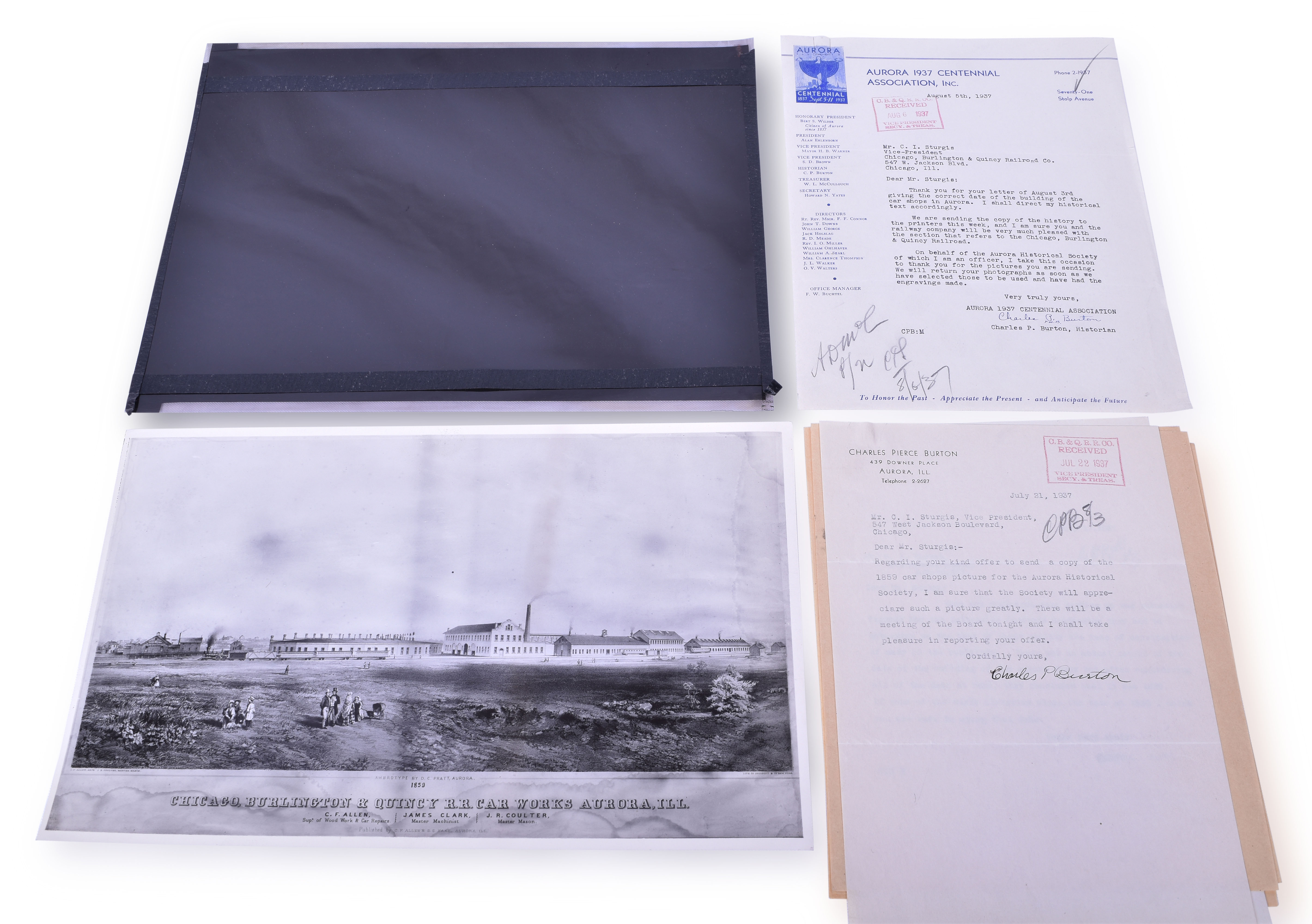 416 - CB&Q / Chicago, Burlington & Quincy Railroad Aroura, Illinois 1859 Roundhouse photograph w/ 1937 CB&Q Correspondence File thumbnail