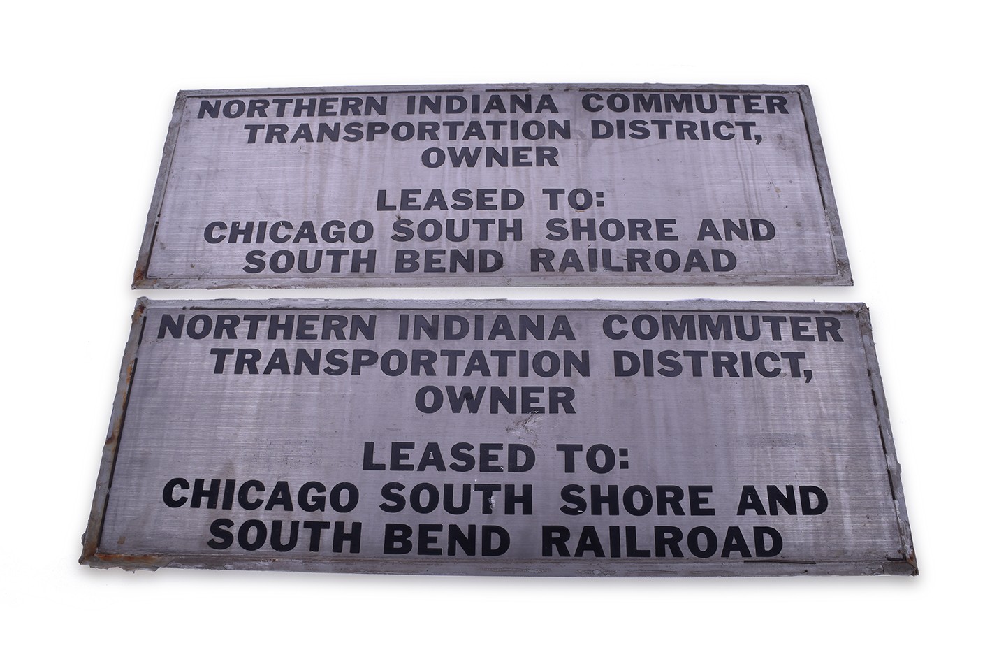 11 - Chicago, South Shore, & South Bend Railroad / NICTD Nippon Sharyo Commuter Car #4 Pair of Stainless Steel Lessor Plates thumbnail