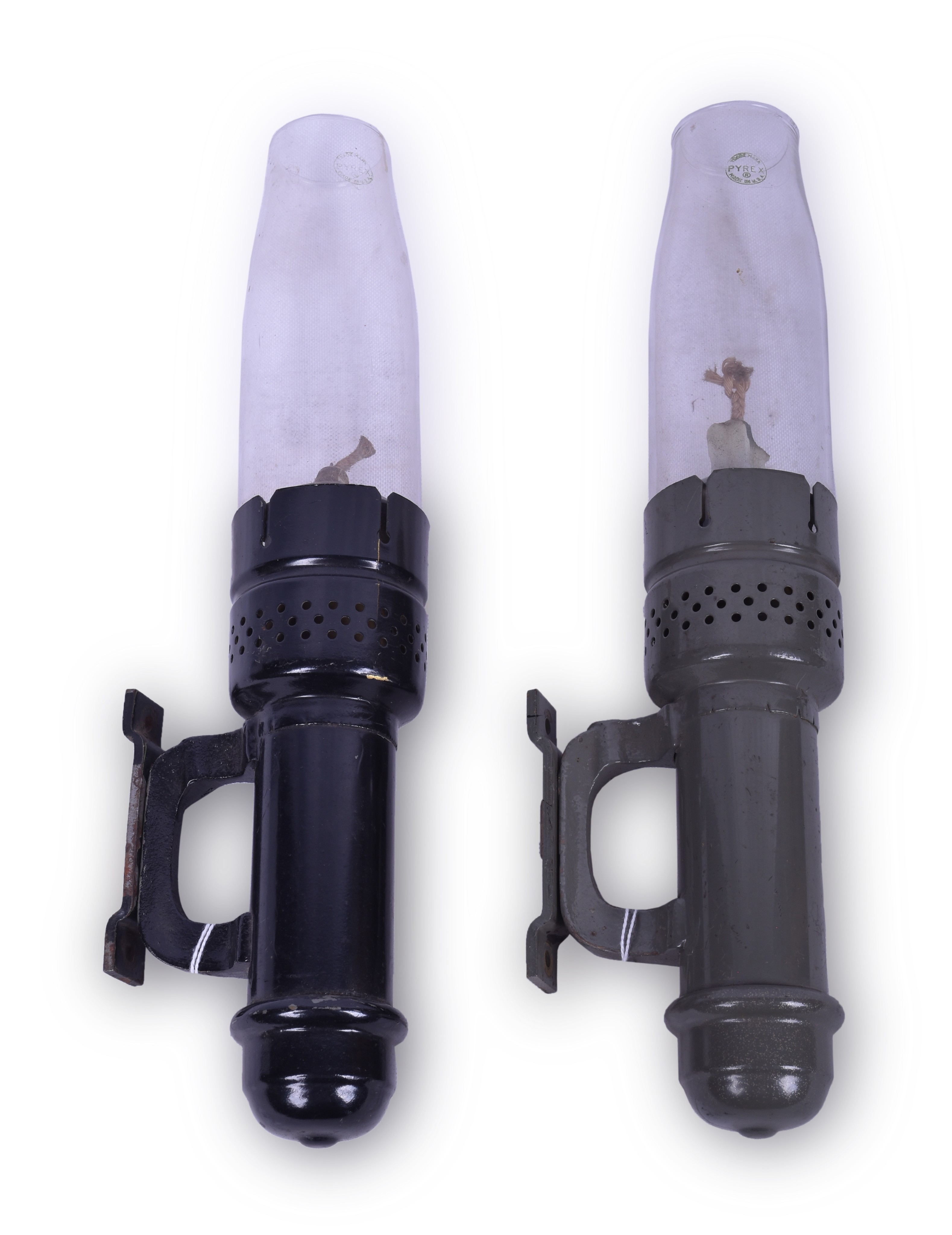 26 - Pair of New York Central RPO Candle Lamps w/ Brackets and Pyrex Glass thumbnail