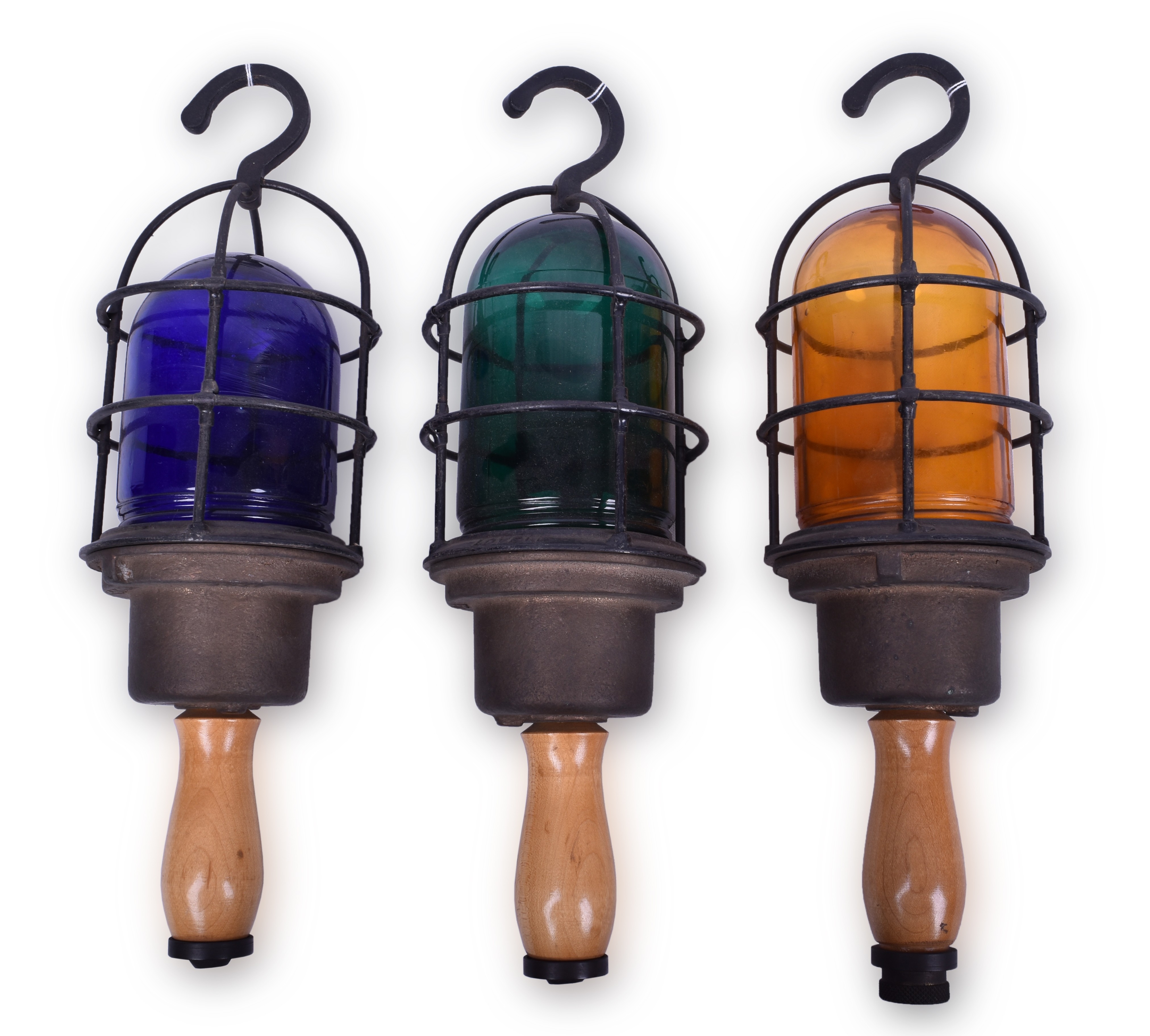 32 - Group of Three Lovell Hand Lamps w/ Caged Color Globes - 570F thumbnail