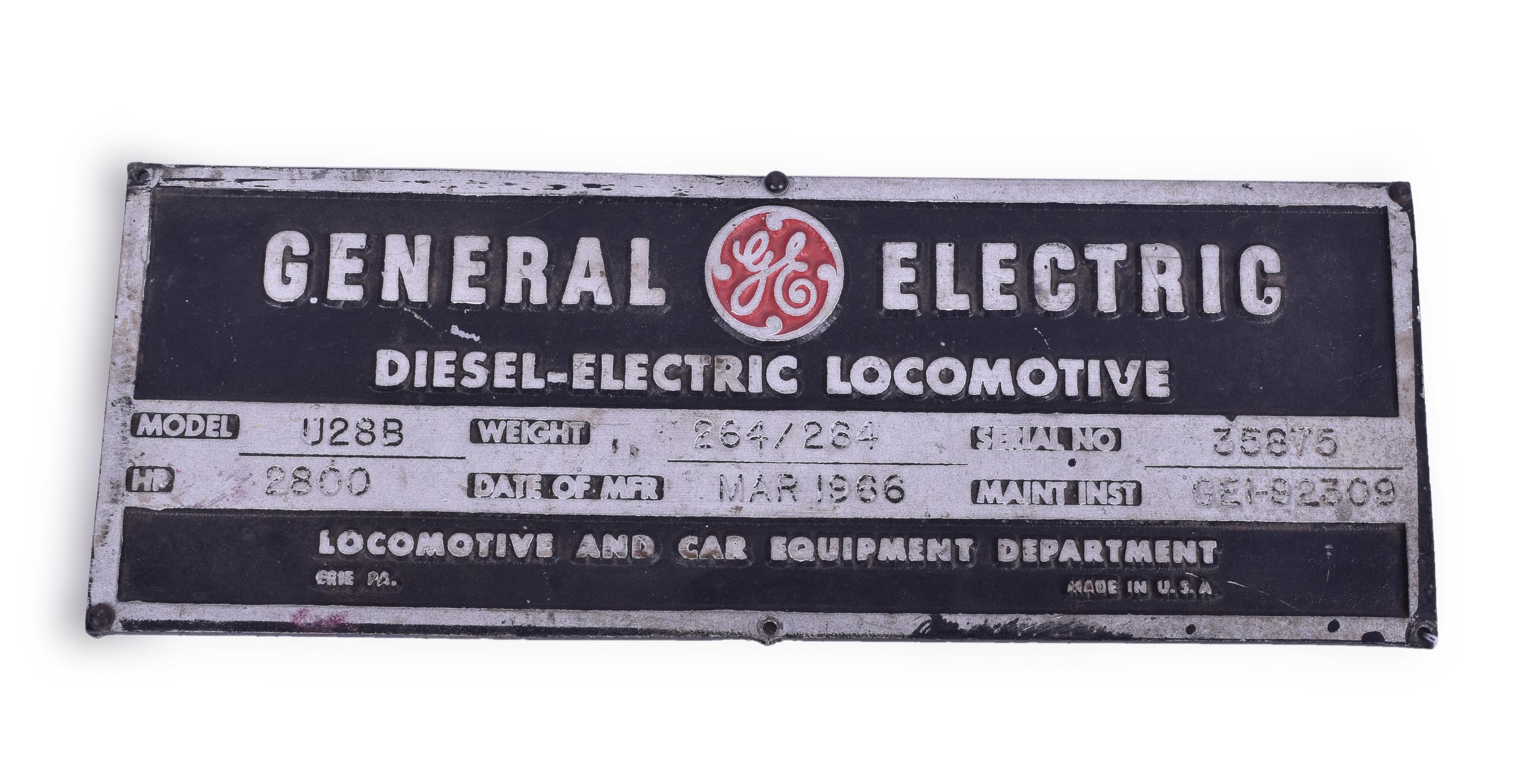 42 - General Electric U28-B Pittsburgh & Lake Erie Builders Plate thumbnail