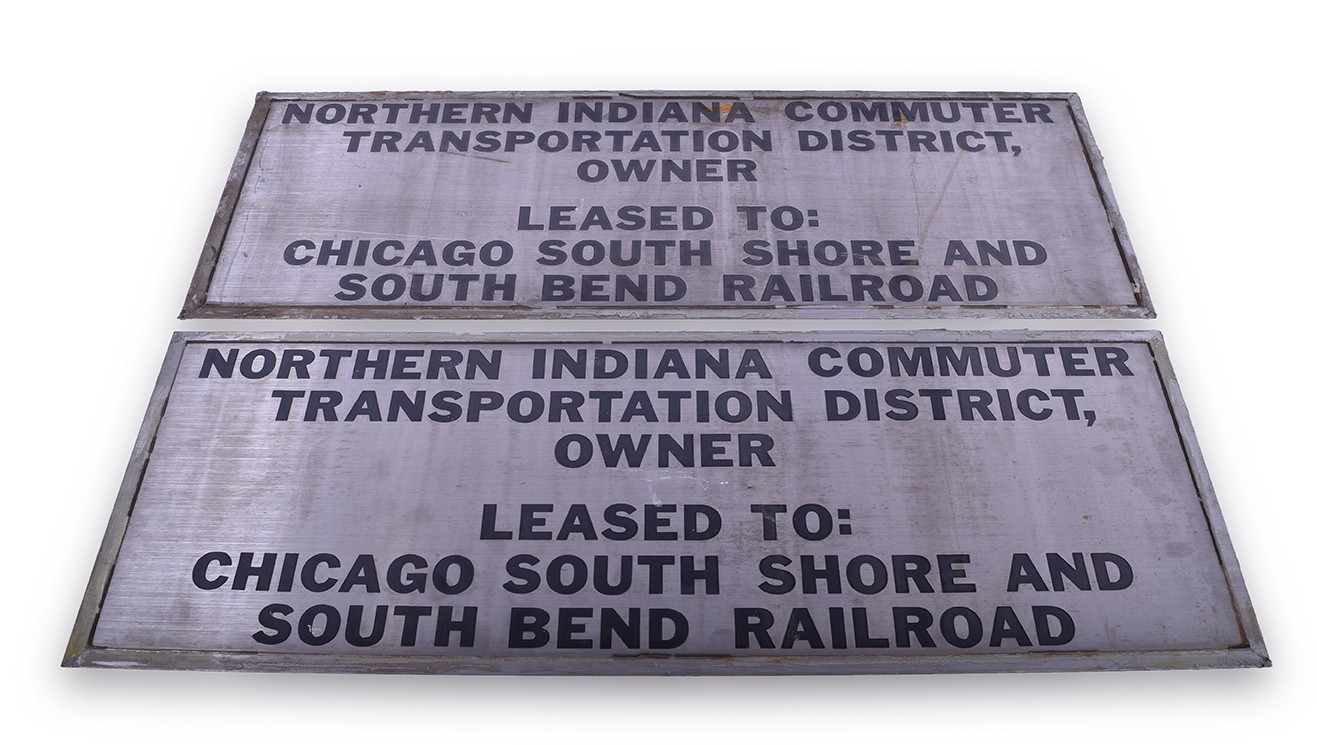 57 - Chicago, South Shore, & South Bend Railroad / NICTD Nippon Sharyo Commuter Car #11 Pair of Stainless Steel Lessor Plates thumbnail