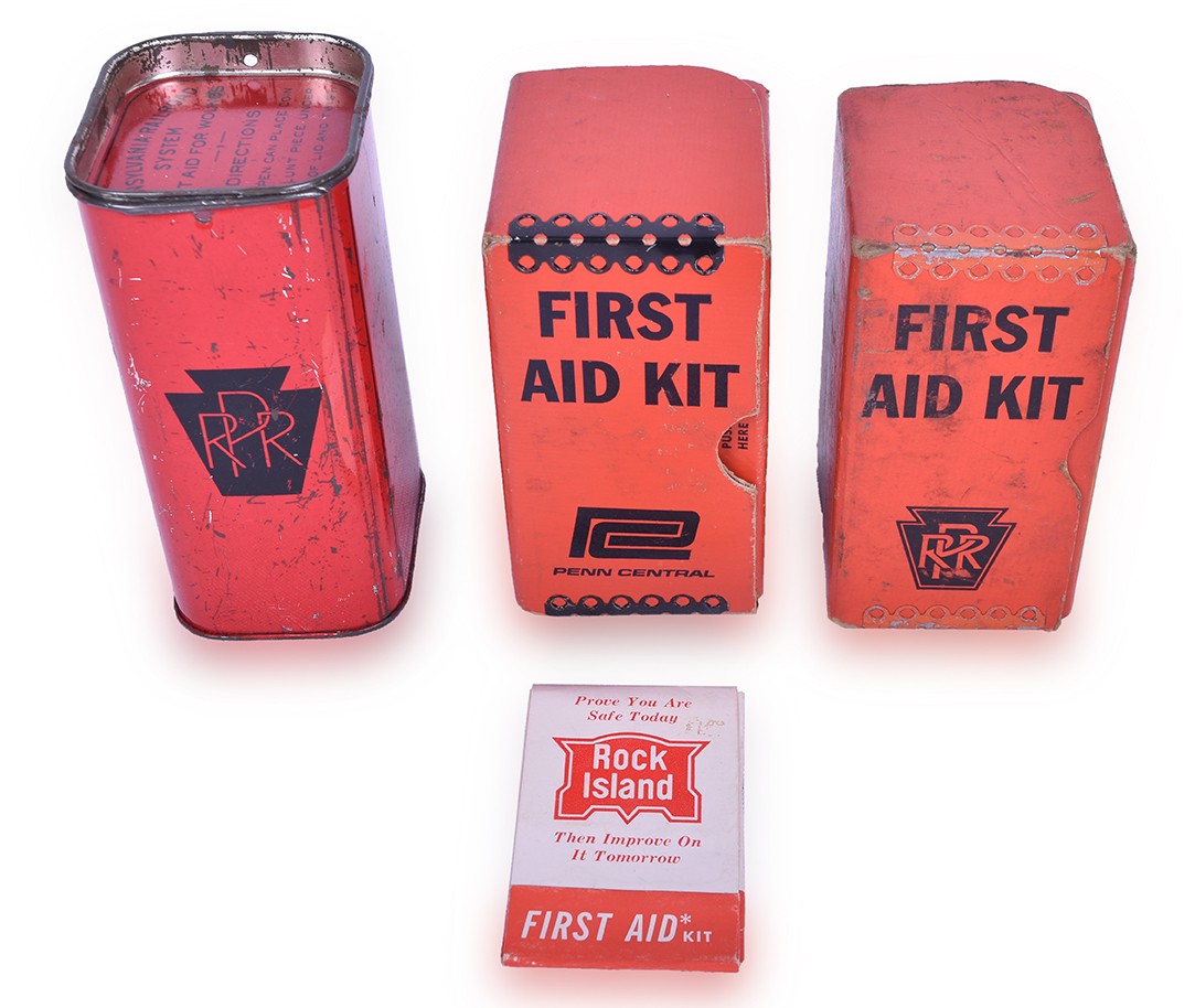 67 - Group of Four Unused Railroad First Aid Kits - Pennsylvania, Penn Central, and Rock Island thumbnail