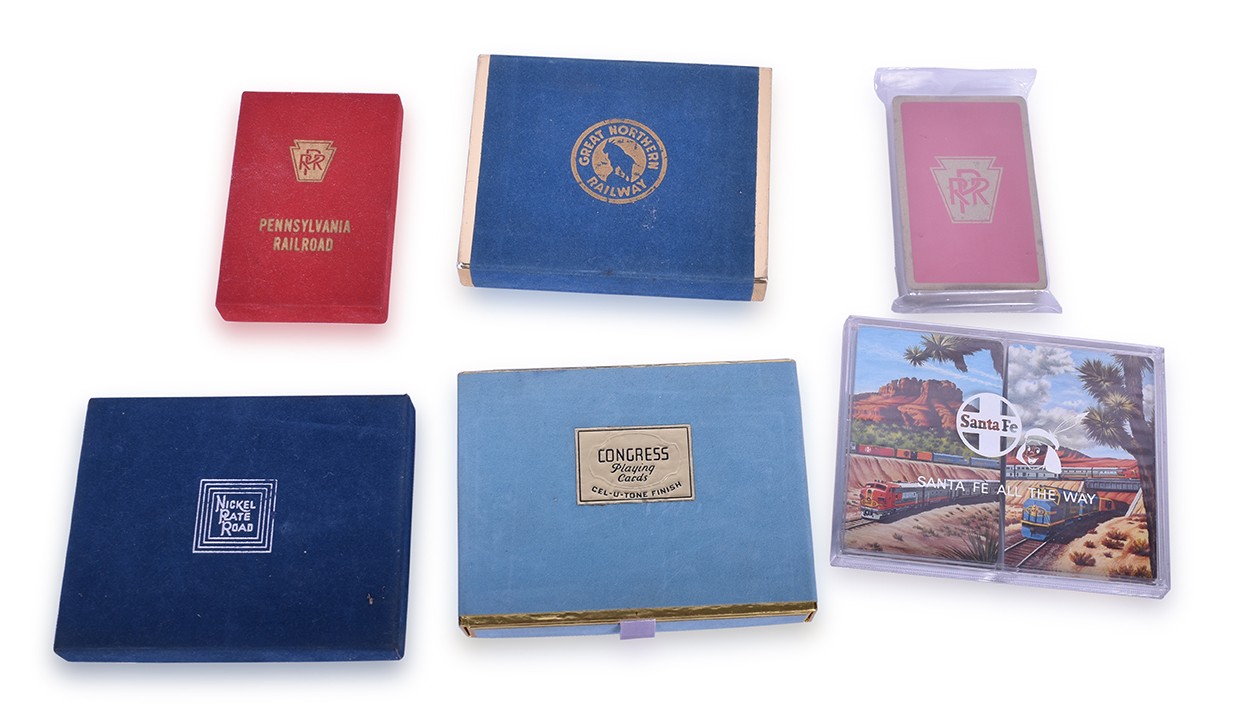 75 - Group of Six Sets of Railroad Playing Cards - Pennsylvania, Santa Fe, Great Northern, Nickel Plate thumbnail