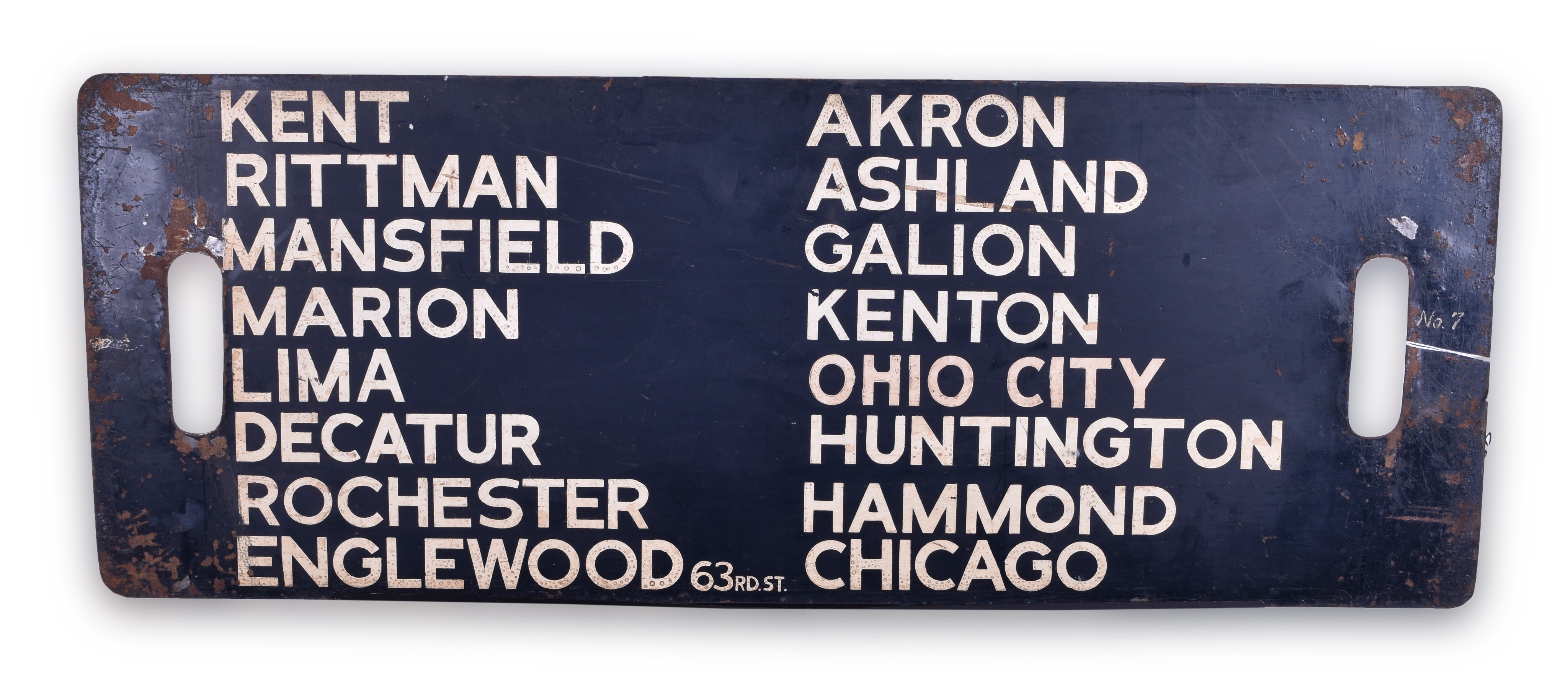 82 - Erie-Lackawanna Railroad Gate Sign - Train No. 1 Warren OH to Chicago IL and Train No. 7 Kent OH to Chicago IL thumbnail