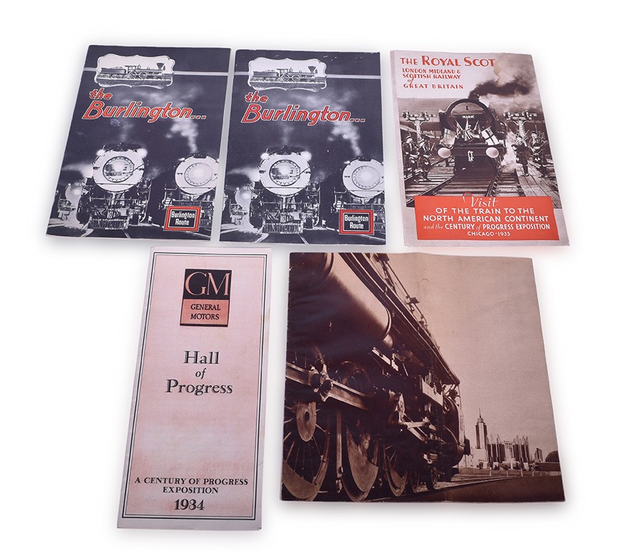 97 - Group of 1933-1934 Chicago Century of Progress Railroad Paper- Illinois Central, Burlington General Motors, The Royal Scott. thumbnail