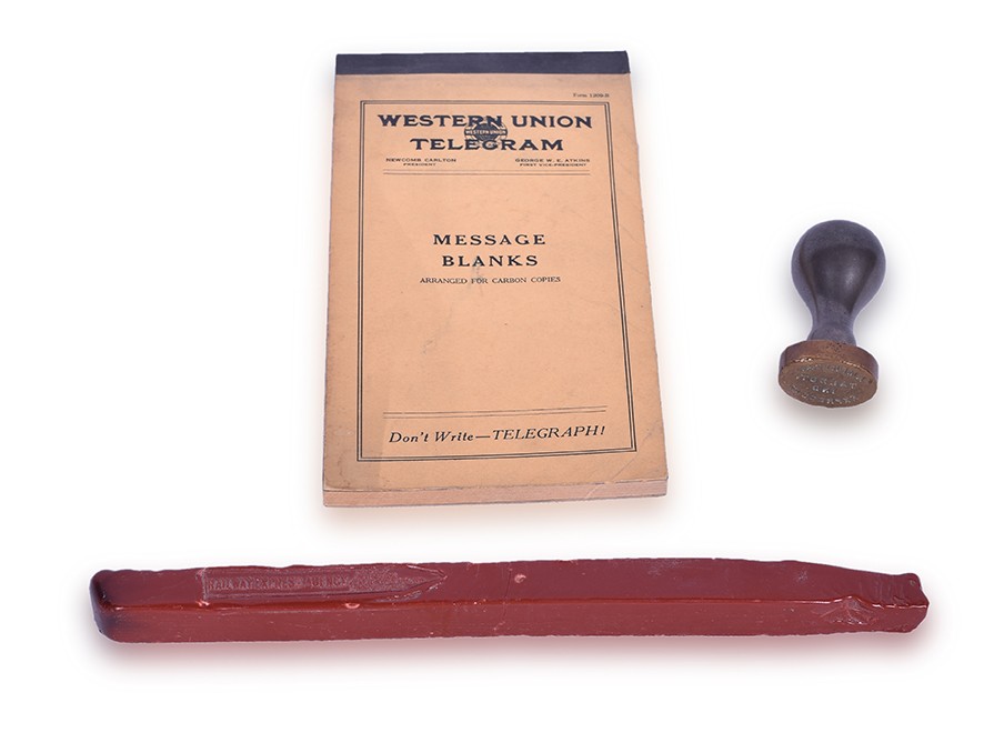 101 - American Express Co. - Talbot, Indiana Wax Sealer and Railway Express Agency Wax Stick, Plus Western Union Telegram Book - Talbot Indiana thumbnail