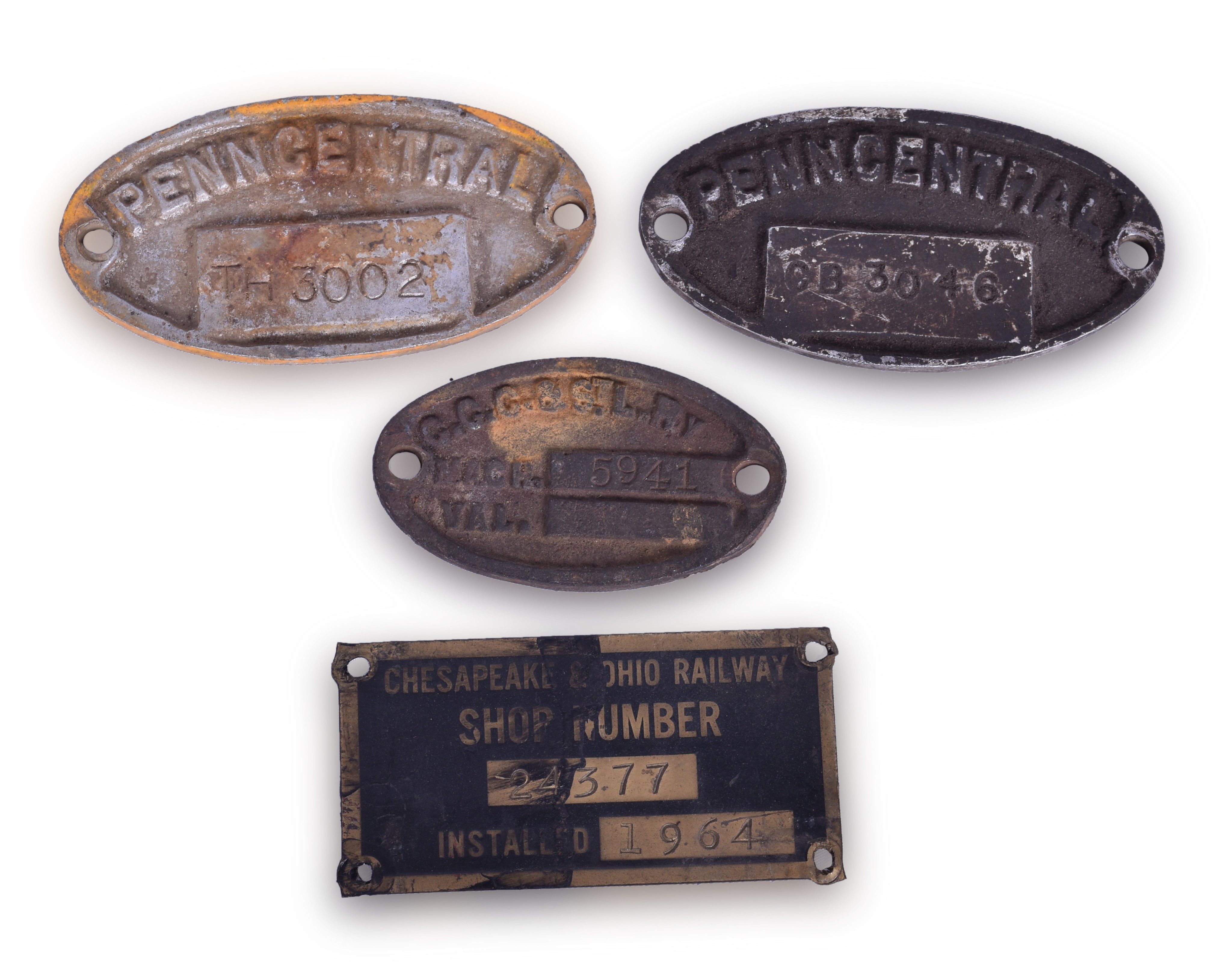 140 - Four Railroad Shop Number Plates; Big Four, Chesapeake and Ohio, and Penn Central thumbnail