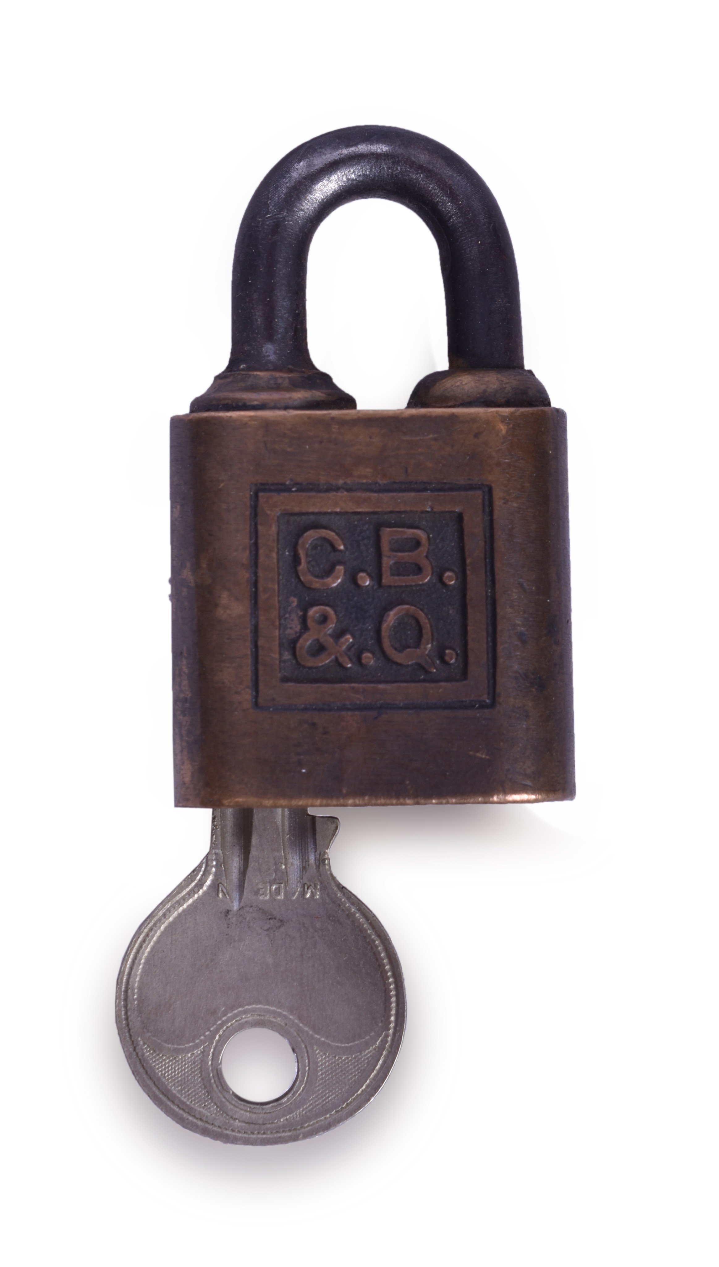 146 - CB&Q / Burlington Railroad Brass Small Signal Department Yale Lock w/ Key thumbnail