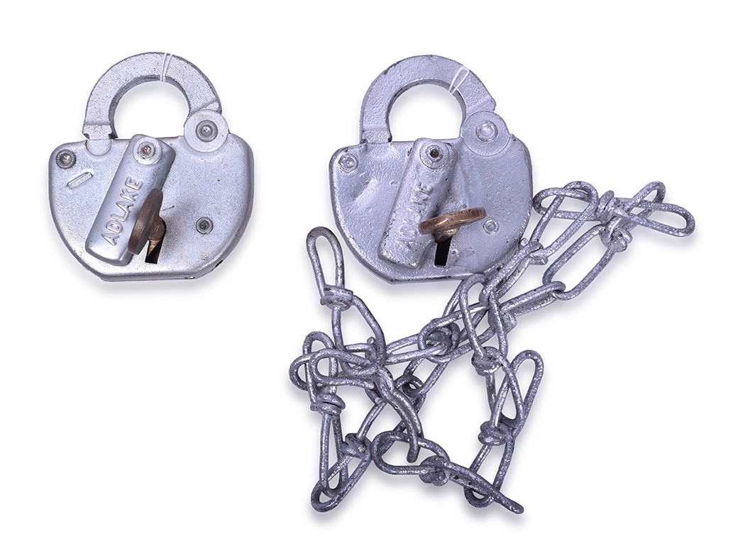 149 - Pair of Adlake Chicago, South Shore, & South Bend Railroad Steel Locks w/ Keys thumbnail