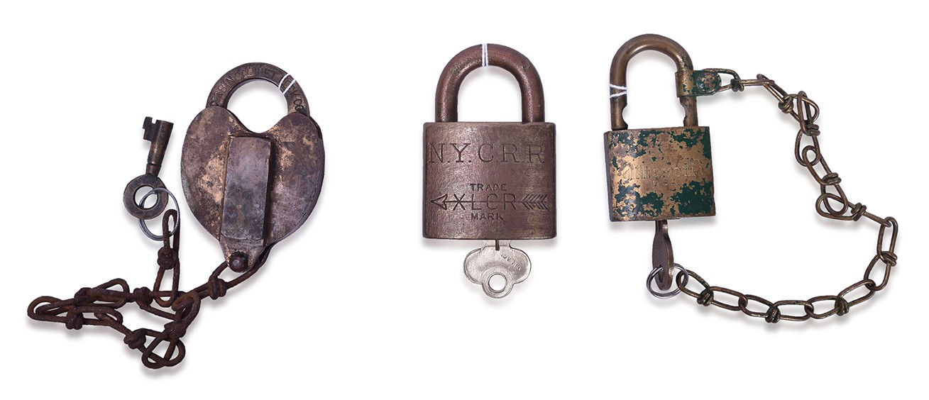 163 - Corbin New York Central Brass Lock w/ Key, Corbin Unmarked Heart Shape Brass Lock, and American Brass Lock thumbnail