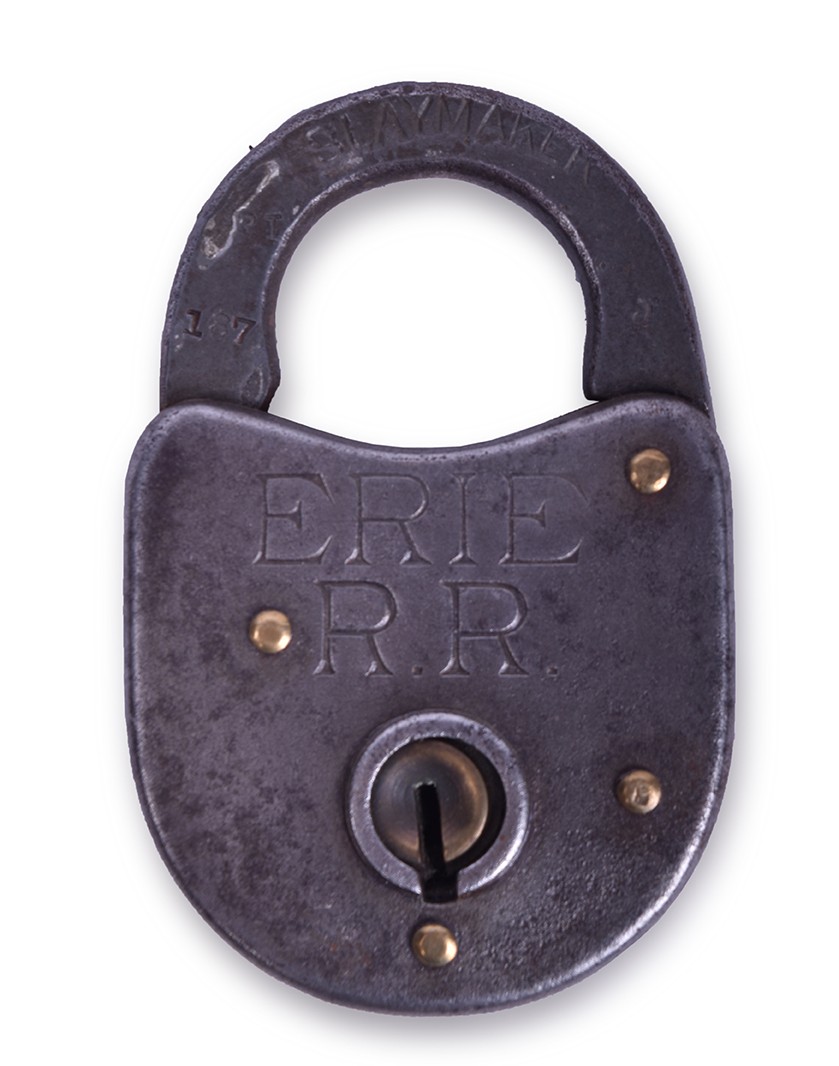 174 - Slaymaker Erie Railroad Steel Lock w/ Serif Font thumbnail