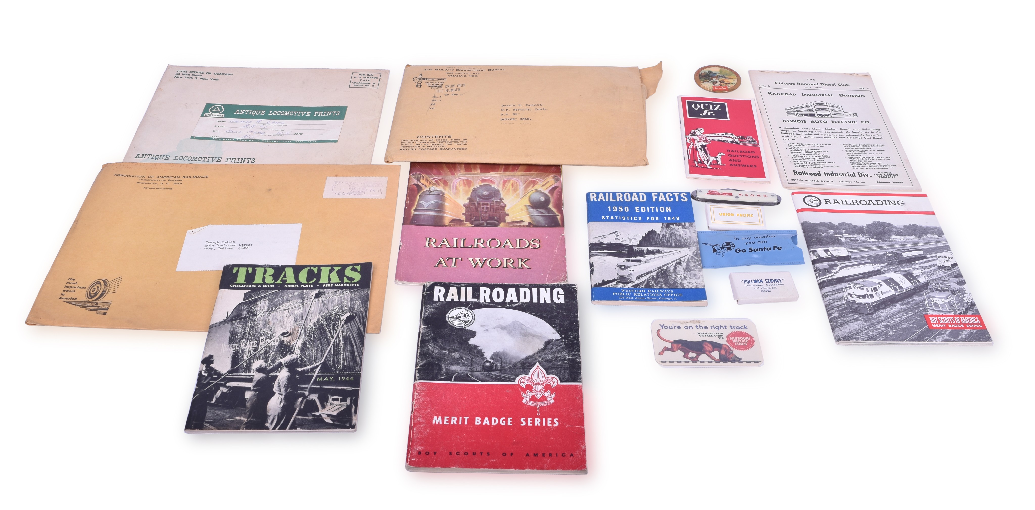 185 - Large group of Railroad Promotional Items and Paper - Boy Scouts of America, Missouri Pacific, Baltimore and Ohio, American Associations of Railroads, etc thumbnail