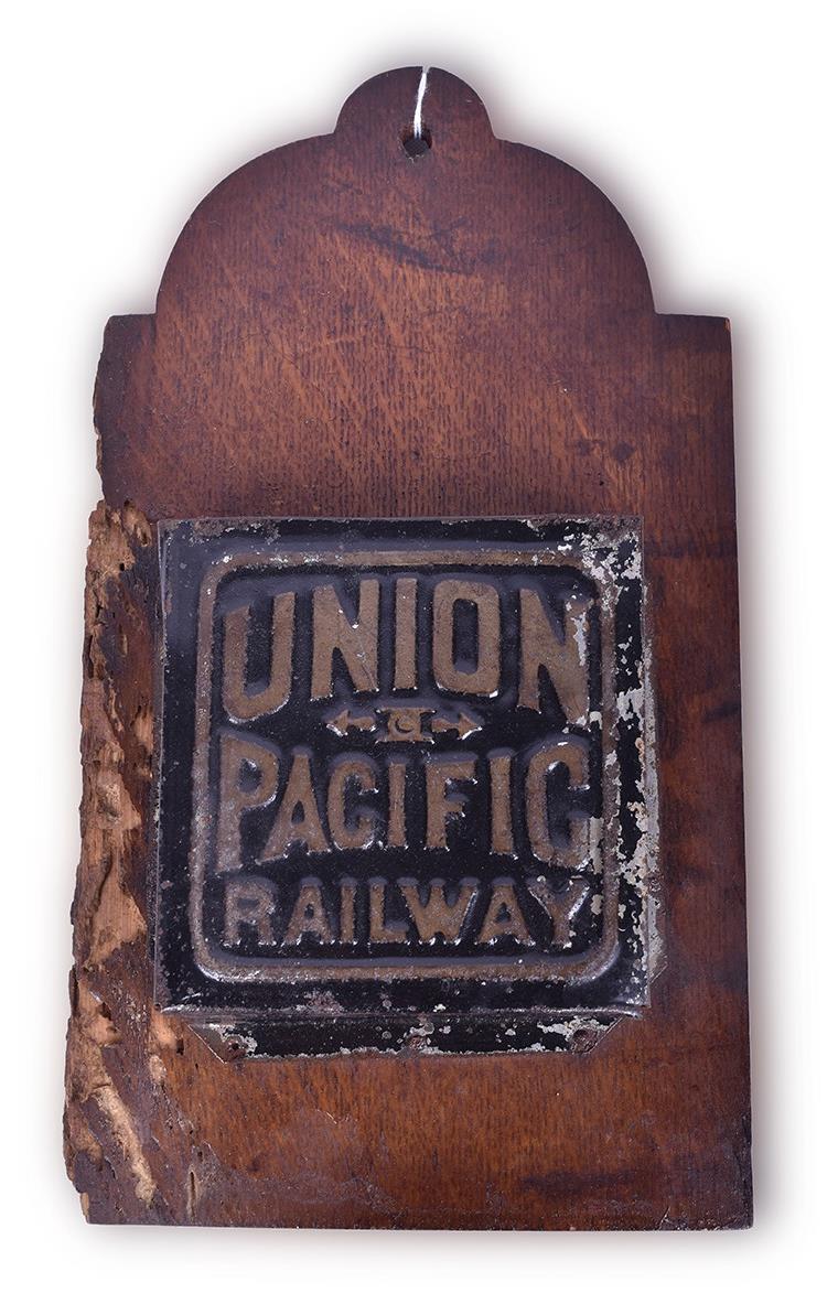 186 - Union Pacific Railroad Embossed Timetable Holder on Wooden Mount thumbnail