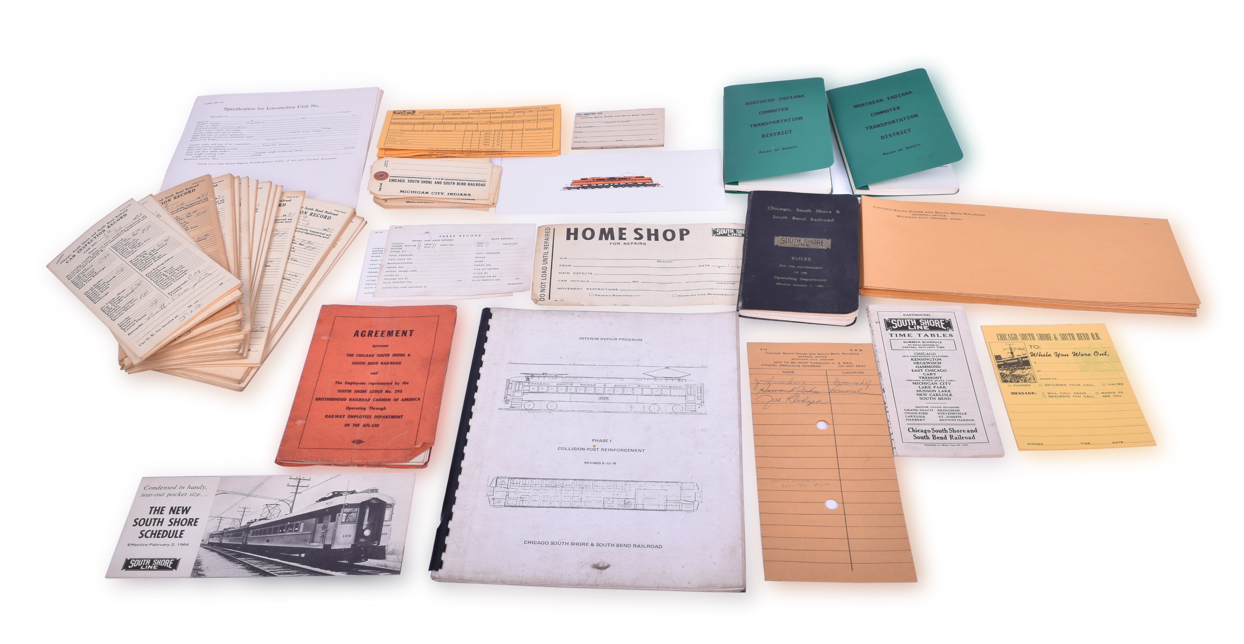 189 - Chicago, South Shore, & South Bend Railroad Paper Group w/ Unique Documents, Rule Books, Timetables, etc. thumbnail