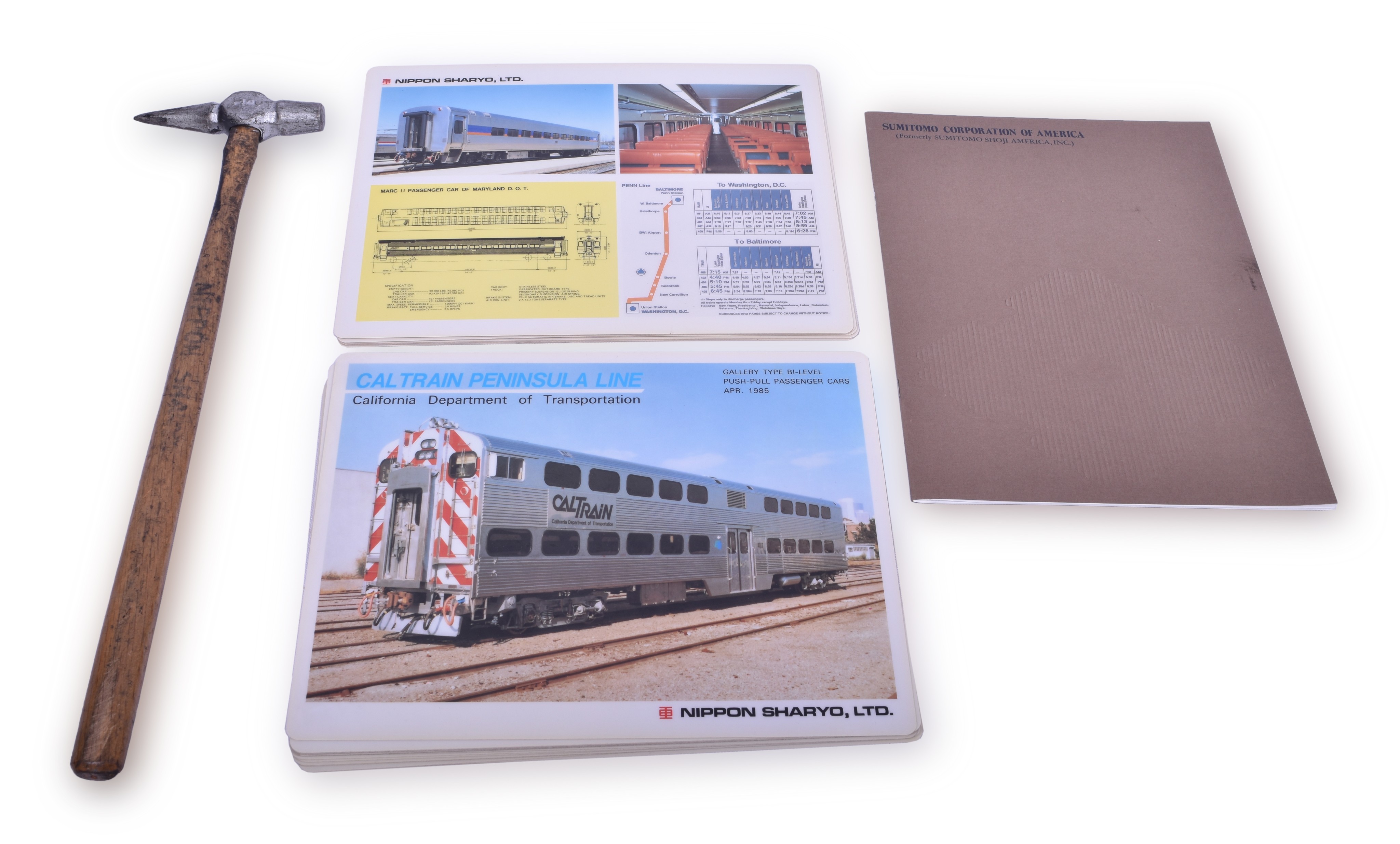 191 - Nippon Sharyo / Sumitomo Corporation Promotional Materials and Wheel Hammer - MARC, Cal- Train Bi-Levels thumbnail