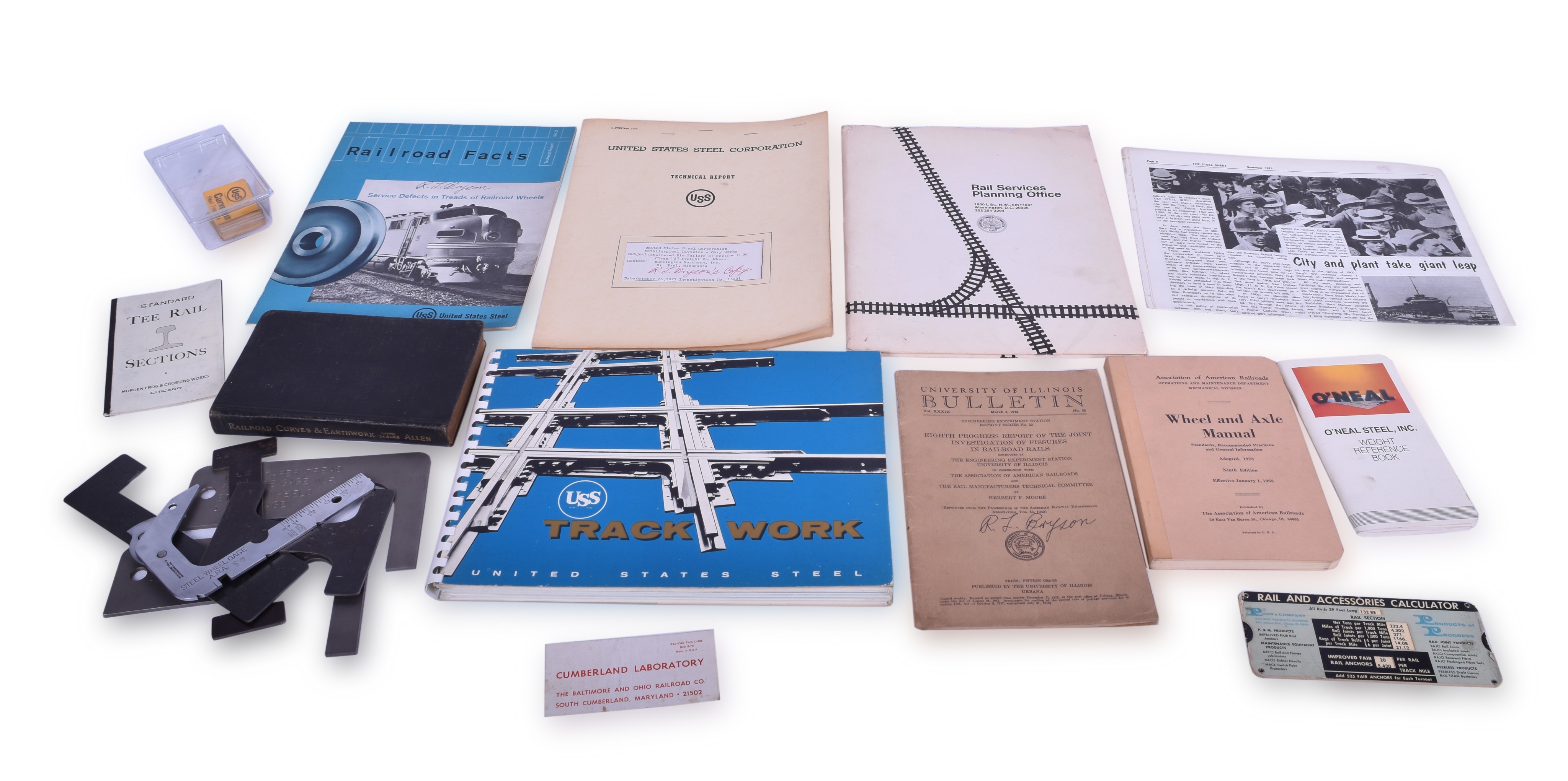 245 - Group of Railroad Wheel and Rail Gauges and Documents - USS Steel, etc. thumbnail