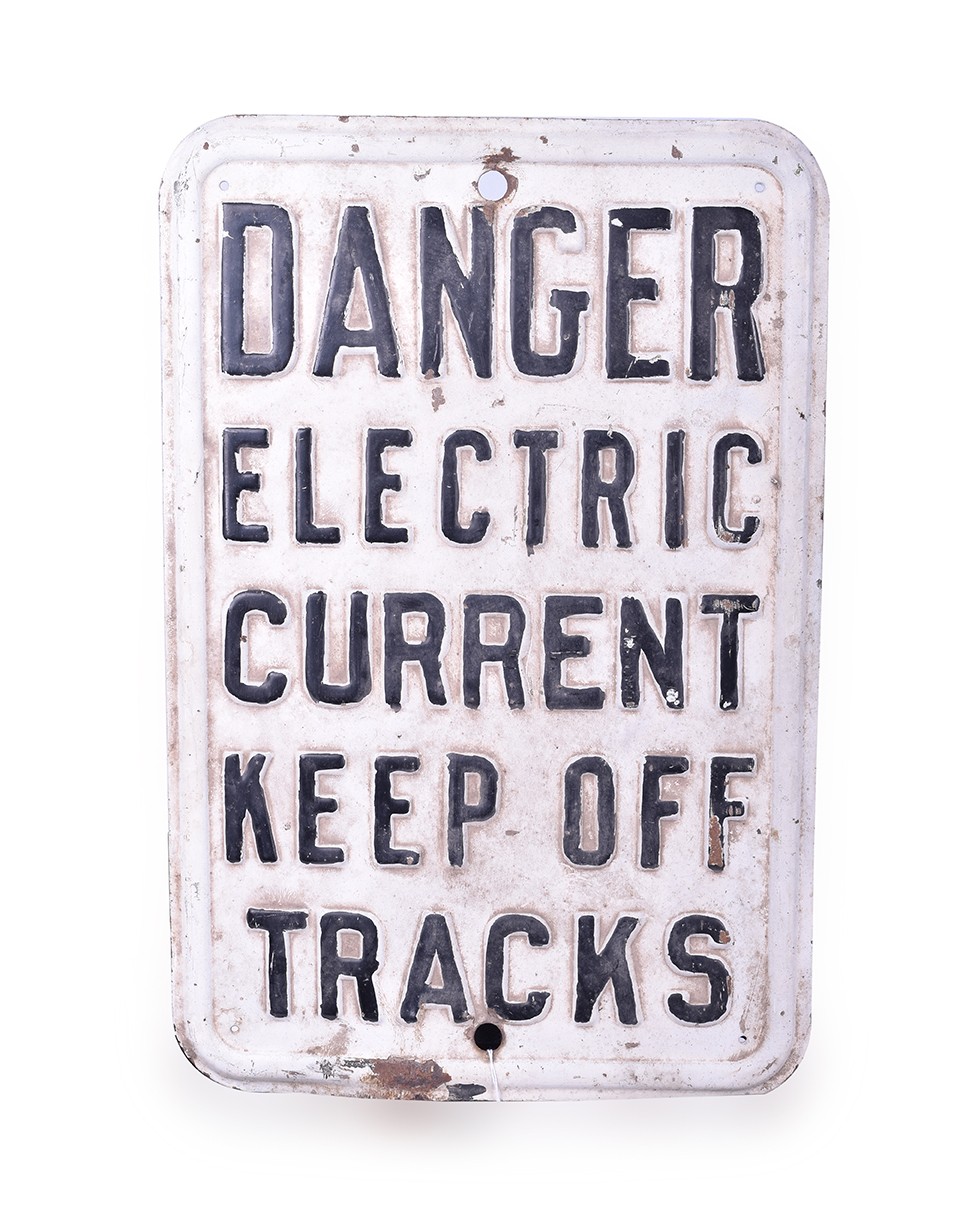 248 - Danger Electric Current Embossed Metal Railroad Sign thumbnail
