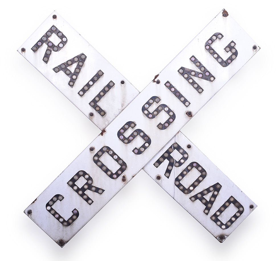 251B - Porcelain Railroad Crossbuck Sign w/ Glass Cat Eye Reflectors thumbnail