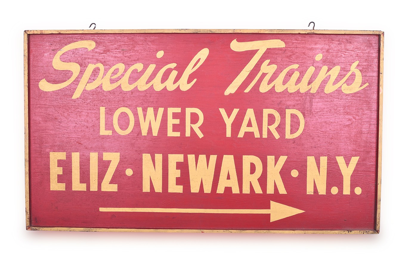 259B - Pennsylvania Railroad Wooden Gate Sign - Special Trains Lower Yard thumbnail