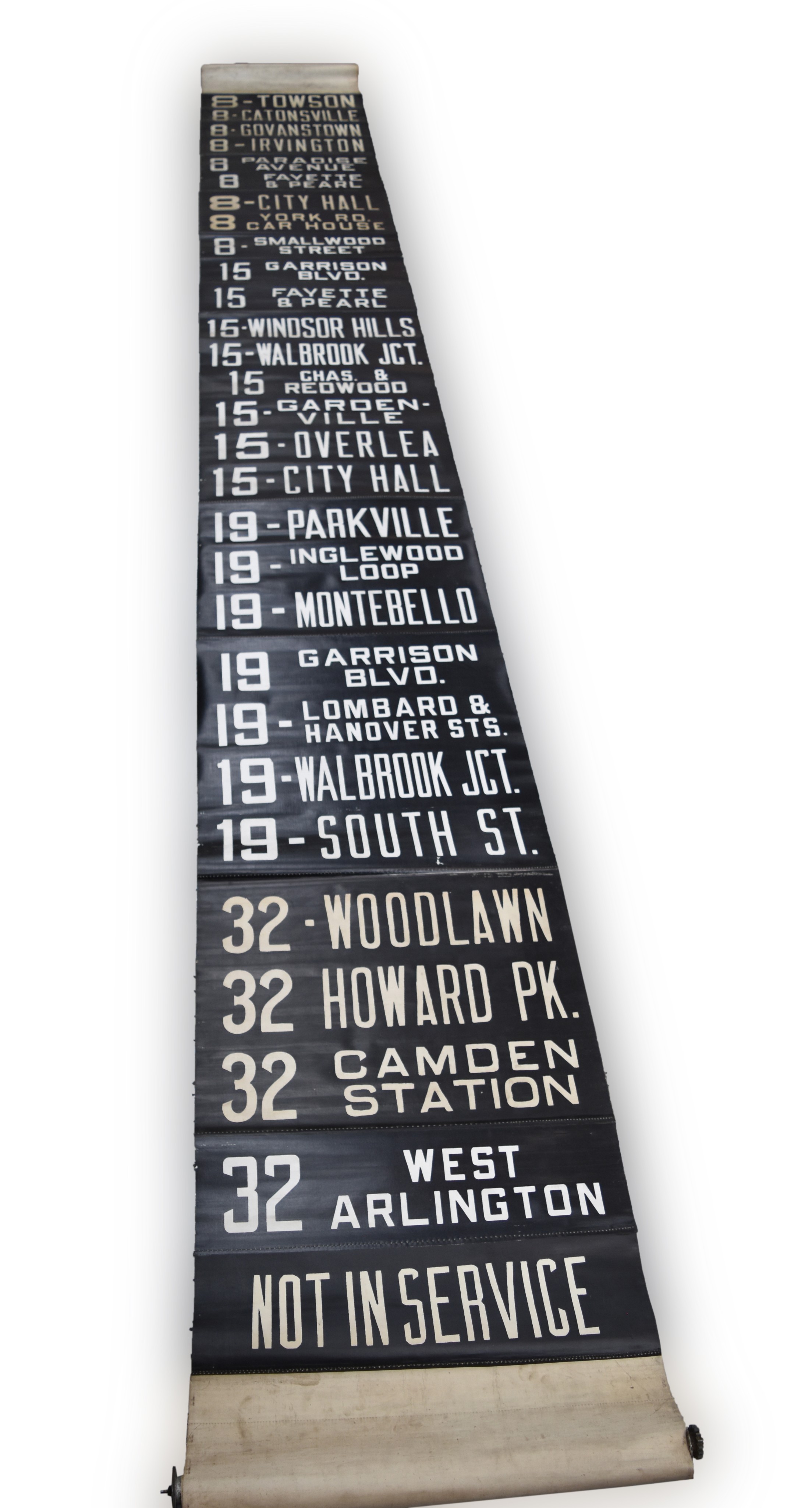 259 - Baltimore Maryland Street Car Destination Roll Towson to West Arlington. Includes routes 8, 15, 19, 32 - Twenty Nine Destinations Total thumbnail