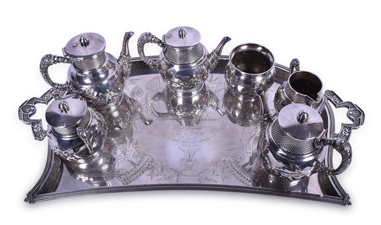 285 - Cincinnati Southern Railroad 1884 Rockford Silver Plate Co. 7 Piece Tea Service thumbnail