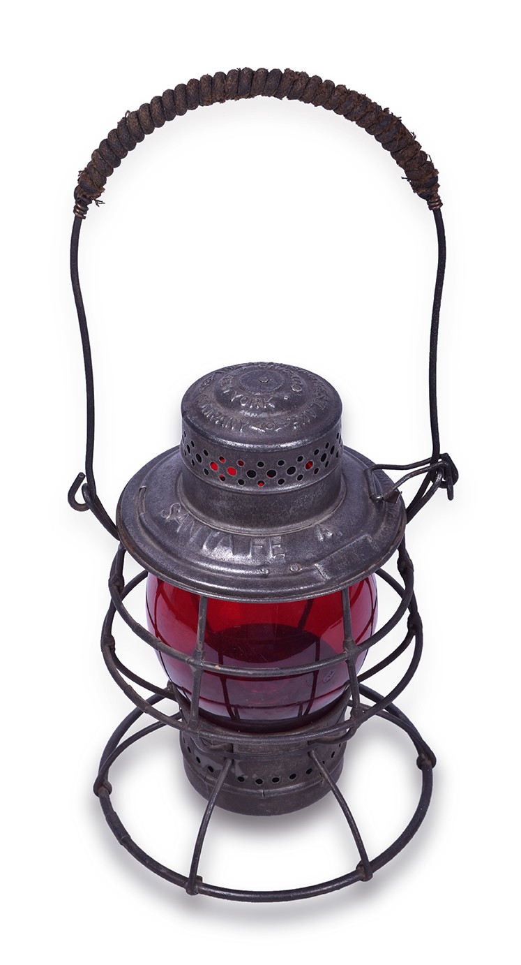 306 - Adams and Westlake No.11 Double Guard Santa Fe Railroad Lantern w/ Red Cast Name Globe thumbnail