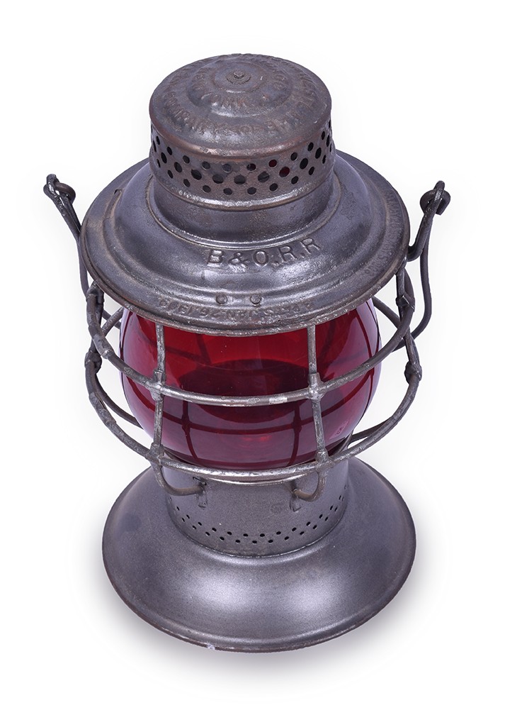 326 - Adams & Westlake Reliable Baltimore and Ohio Bell Bottom Double Guard Lantern w/ Red Cast Name Globe thumbnail